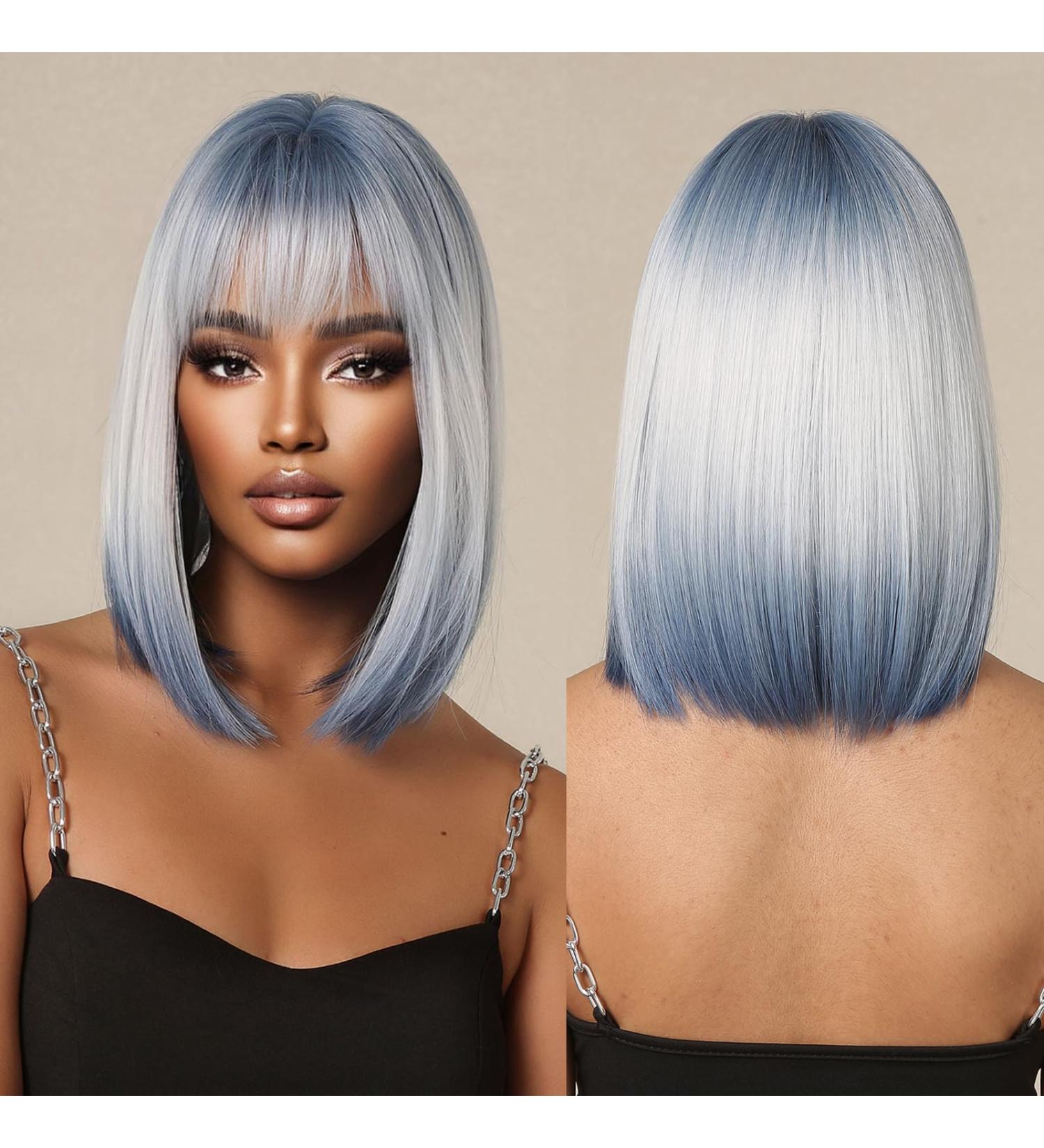 Shop Ombre Blonde Blue Bob Wig for Women - Shoulder Length Straight Art Hair Replacement - Daily Cosplay & Fashion - Buy Online on GoSupps.com