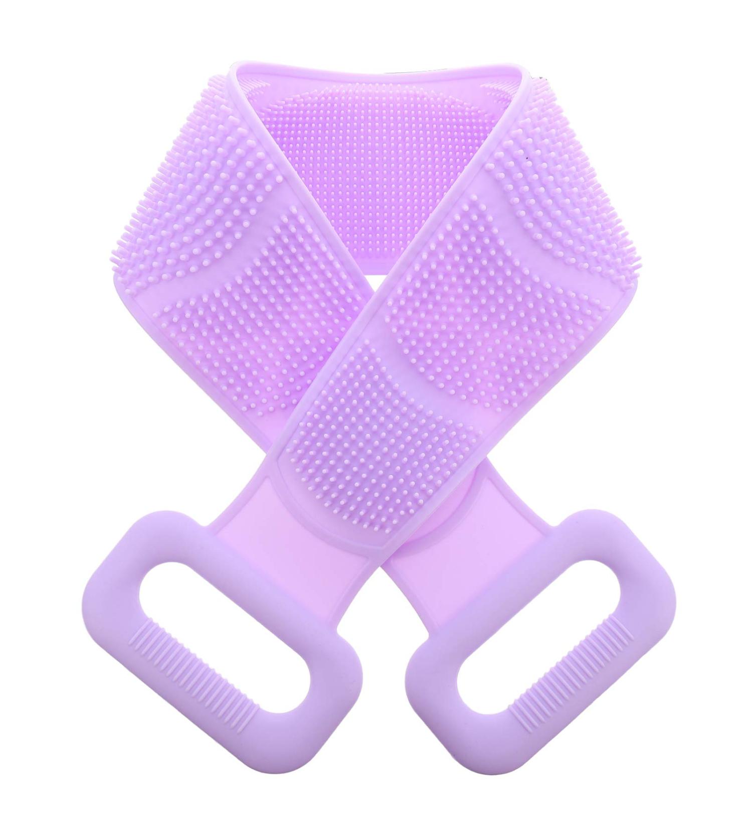 ARTIBETTER Silicone Exfoliating Back Scrubber with Long Handle - Bath Massage Towel for Deep Cleaning and Skin Exfoliation (Violet) - Buy Online on GoSupps.com