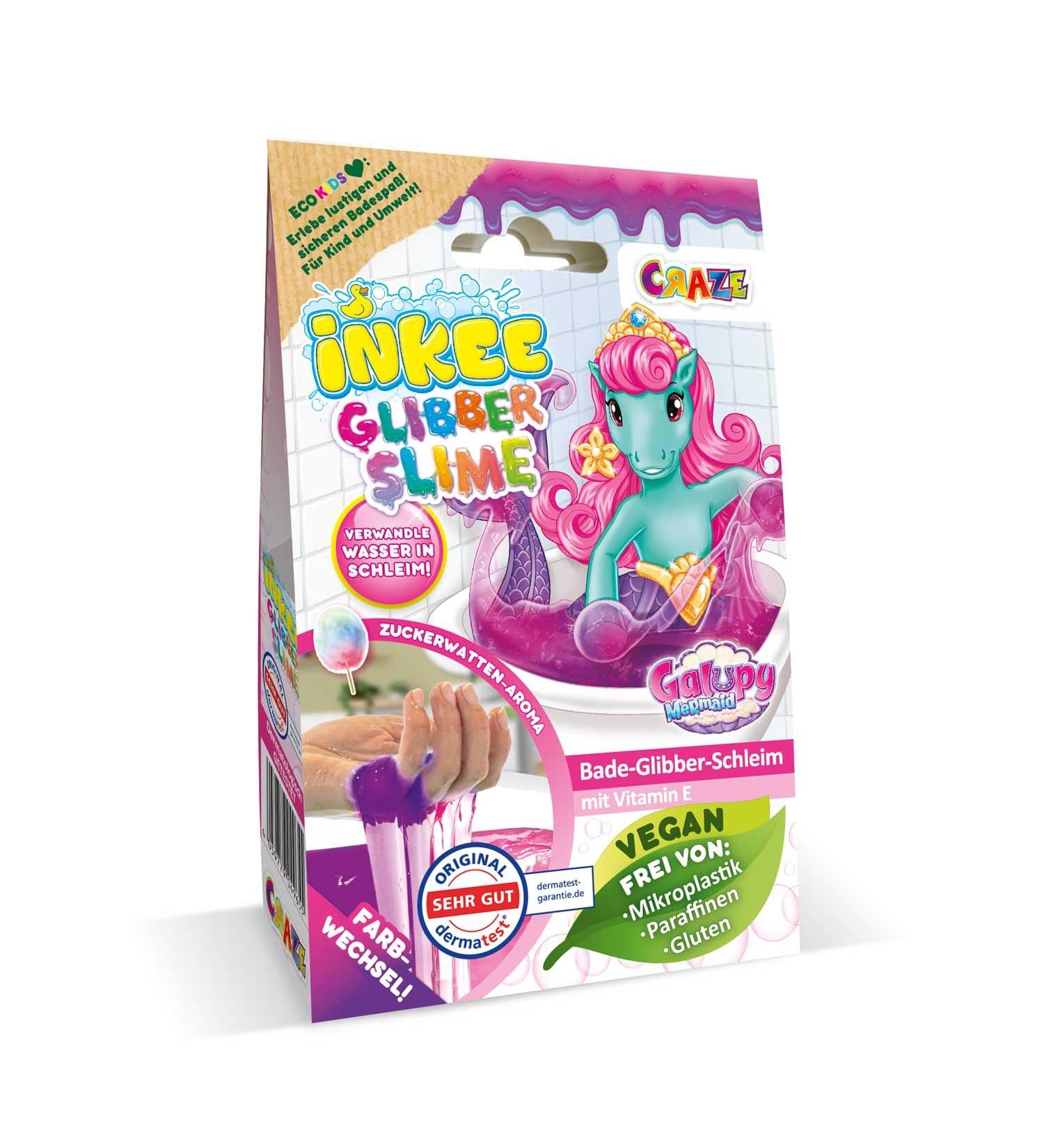 Inkee Bath Slime Galupy Mermaid - Neon Pink Mucous Powder with Vitamin E & Cotton Candy Aroma | 100g Bathing Glibber for Ultimate Relaxation - Buy Online on GoSupps.com
