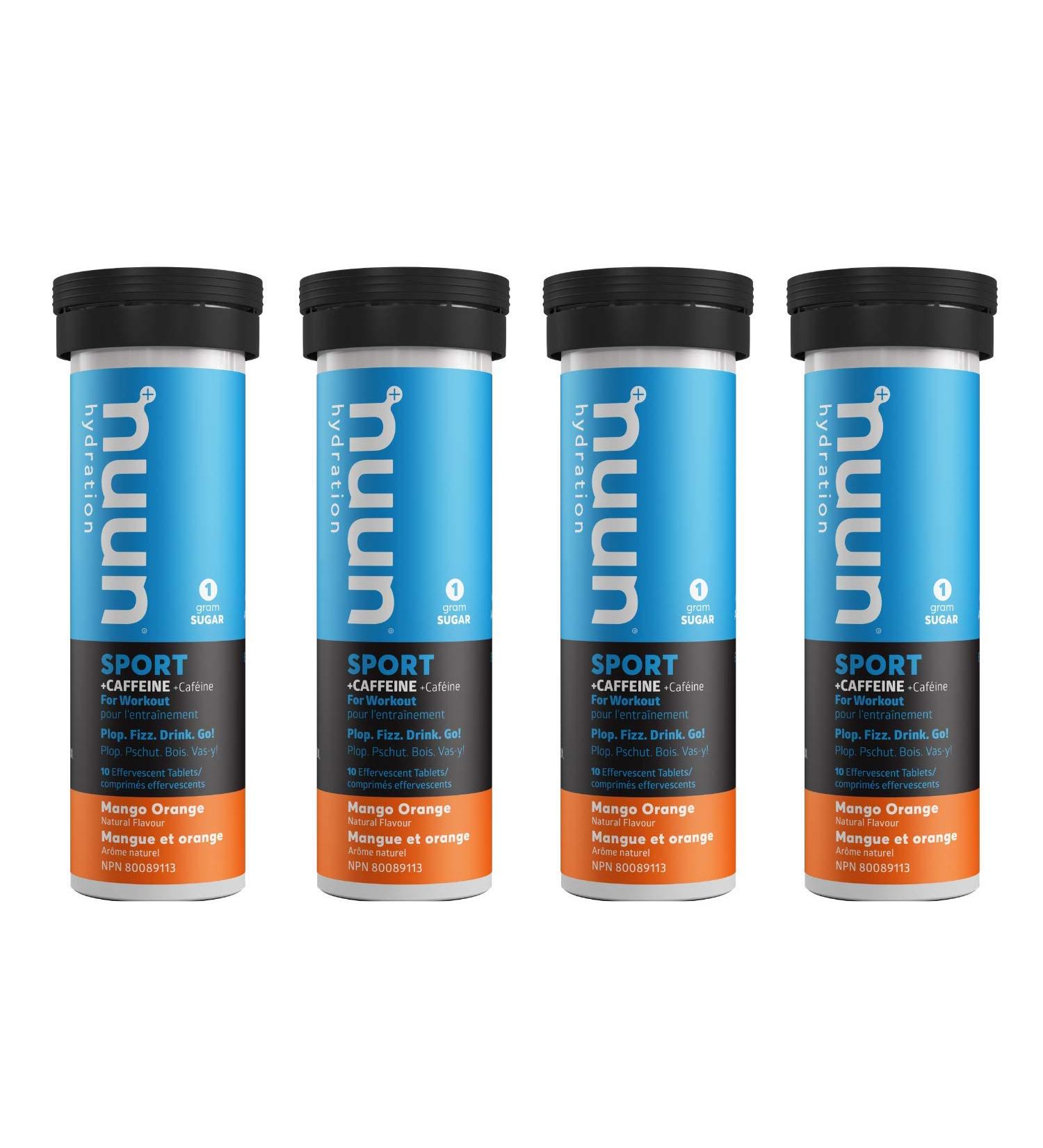 Nuun Sport + Caffeine: Electrolyte Drink Tablets Box of 4 Tubes (40 servings) Mango Orange Electrolyte Hydration Supplement Mango Orange 500 ml (Pack of 4) - Buy Online on GoSupps.com