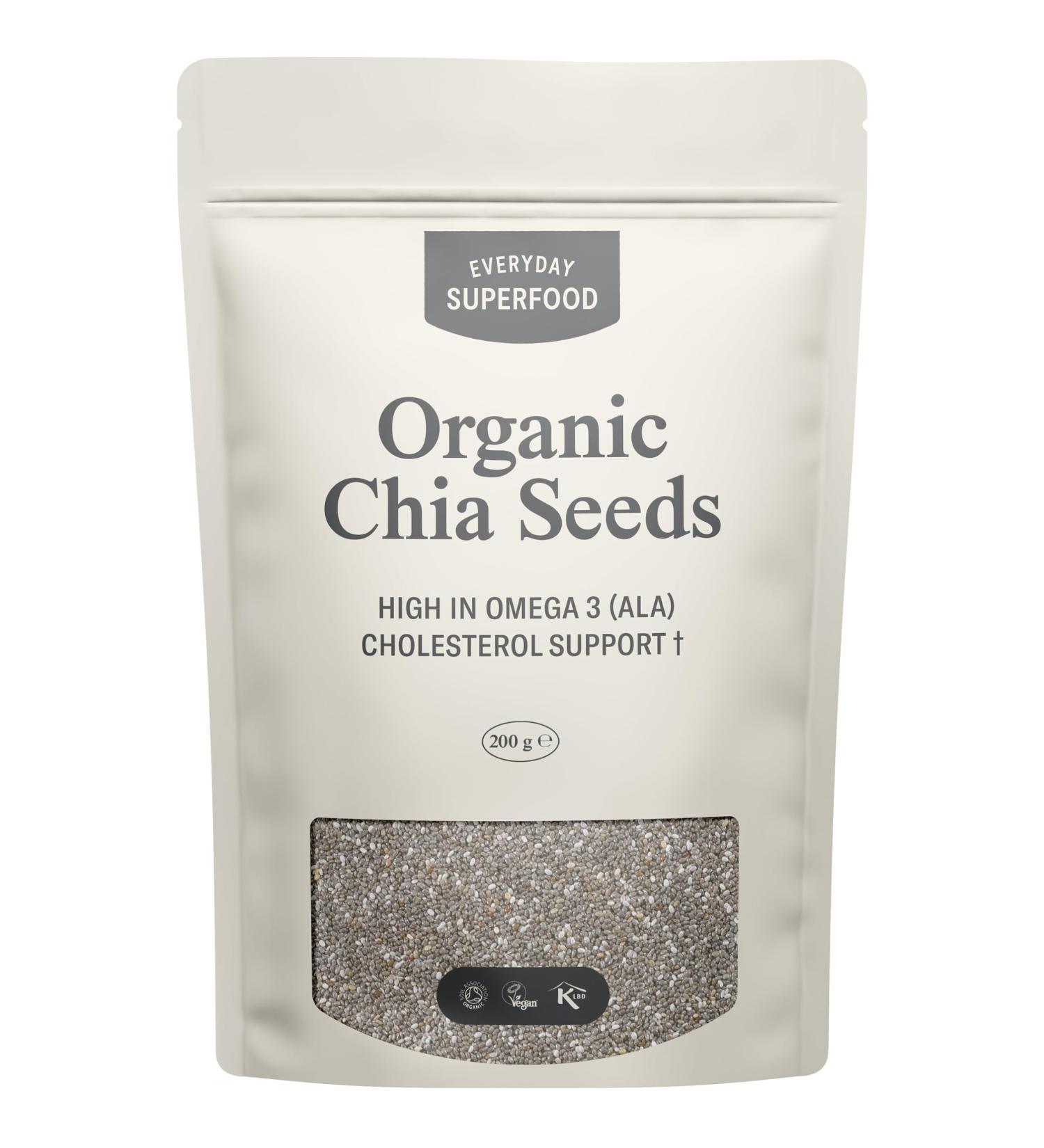 Certified Organic Black Chia Seeds 200g - Vegan & Kosher - Raw Natural Premium Quality - Buy Online on GoSupps.com