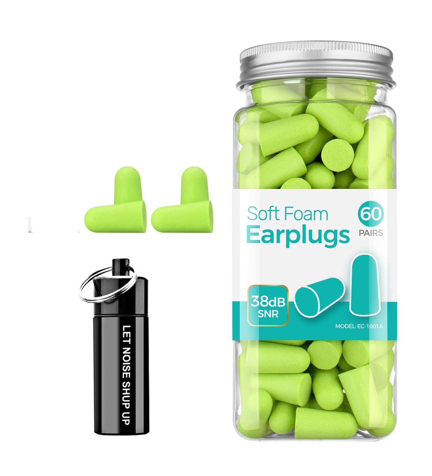 60 Pairs Bright Green Ear Plugs for Sleeping, Noise Cancelling - 38dB SNR Reduction - Ultra Soft Foam, Ideal for Snoring, Work, Travel, Shooting - High-Quality Sound Protection - Buy Online on GoSupps.com