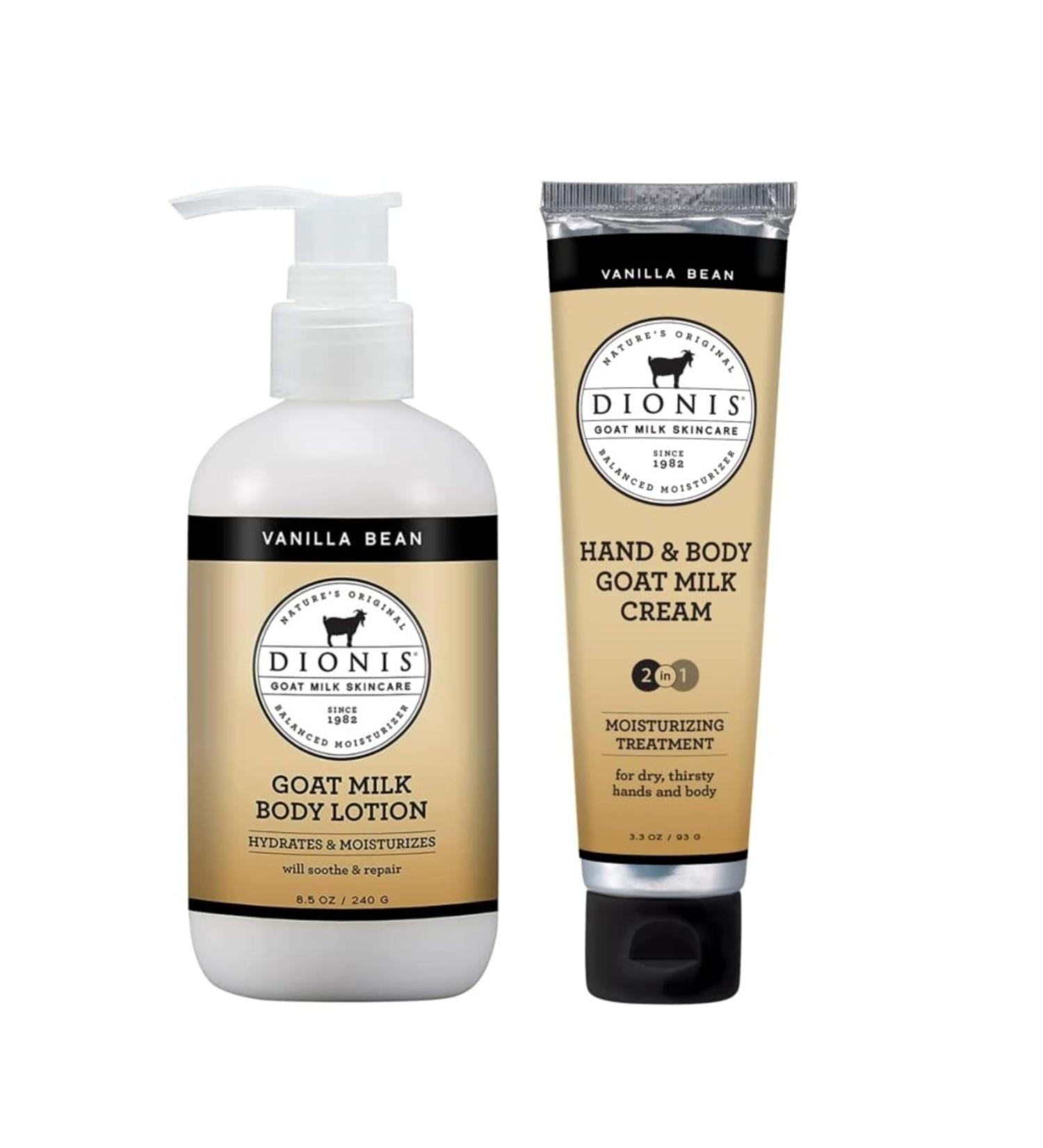 Dionis Goat Milk Vanilla Bean Hand & Body Cream and Body Lotion Bundle (Pack of 2) - Buy Online on GoSupps.com