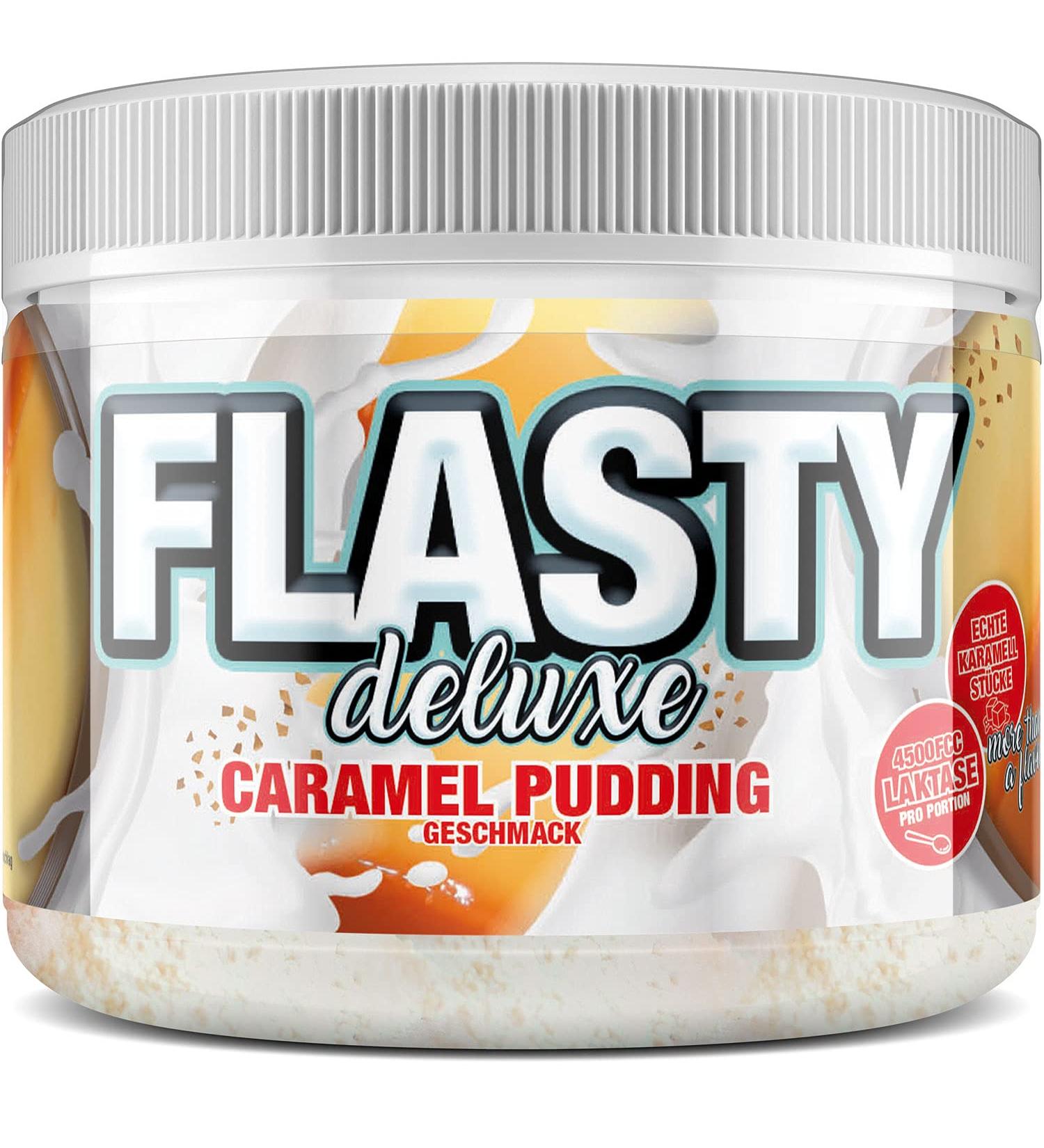 Flasty Deluxe Caramel Pudding Powder - Low-Calorie Flavor with Real Caramel Chunks | 250g - Buy Online on GoSupps.com