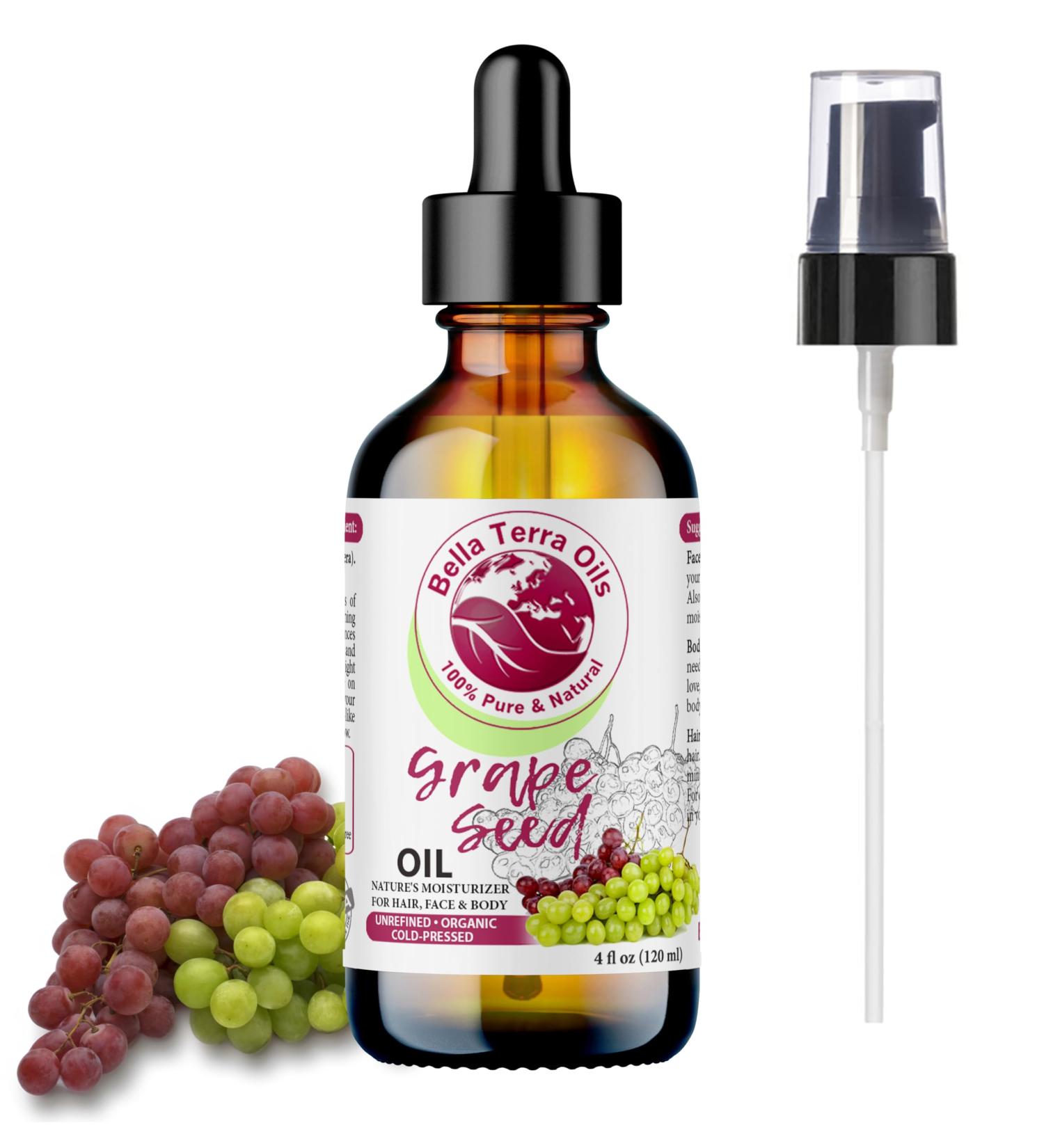 Organic Grape Seed Oil - Bella Terra 4oz | Nourish Skin with Vitamins & Procyanidins - Buy Online on GoSupps.com