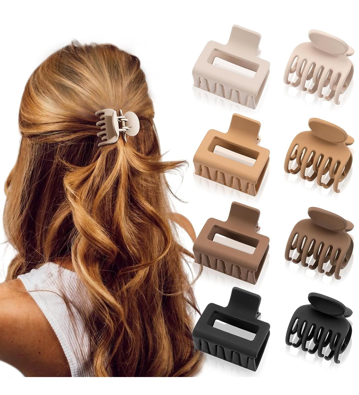 Small Claw Hair Clips for Thin Hair - 8pcs Matte Rectangle & Double Row Teeth Jaw Clips for Fine Hair - Buy Online on GoSupps.com