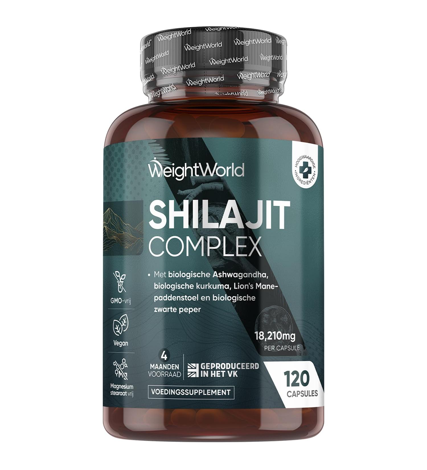 Shilajit Complex 18210 mg With Lions Mane Organic Ashwagandha Turmeric and Black Pepper 120 vegan capsules for a 4month supply Natural ingredients WeightWorld - Buy Online on GoSupps.com