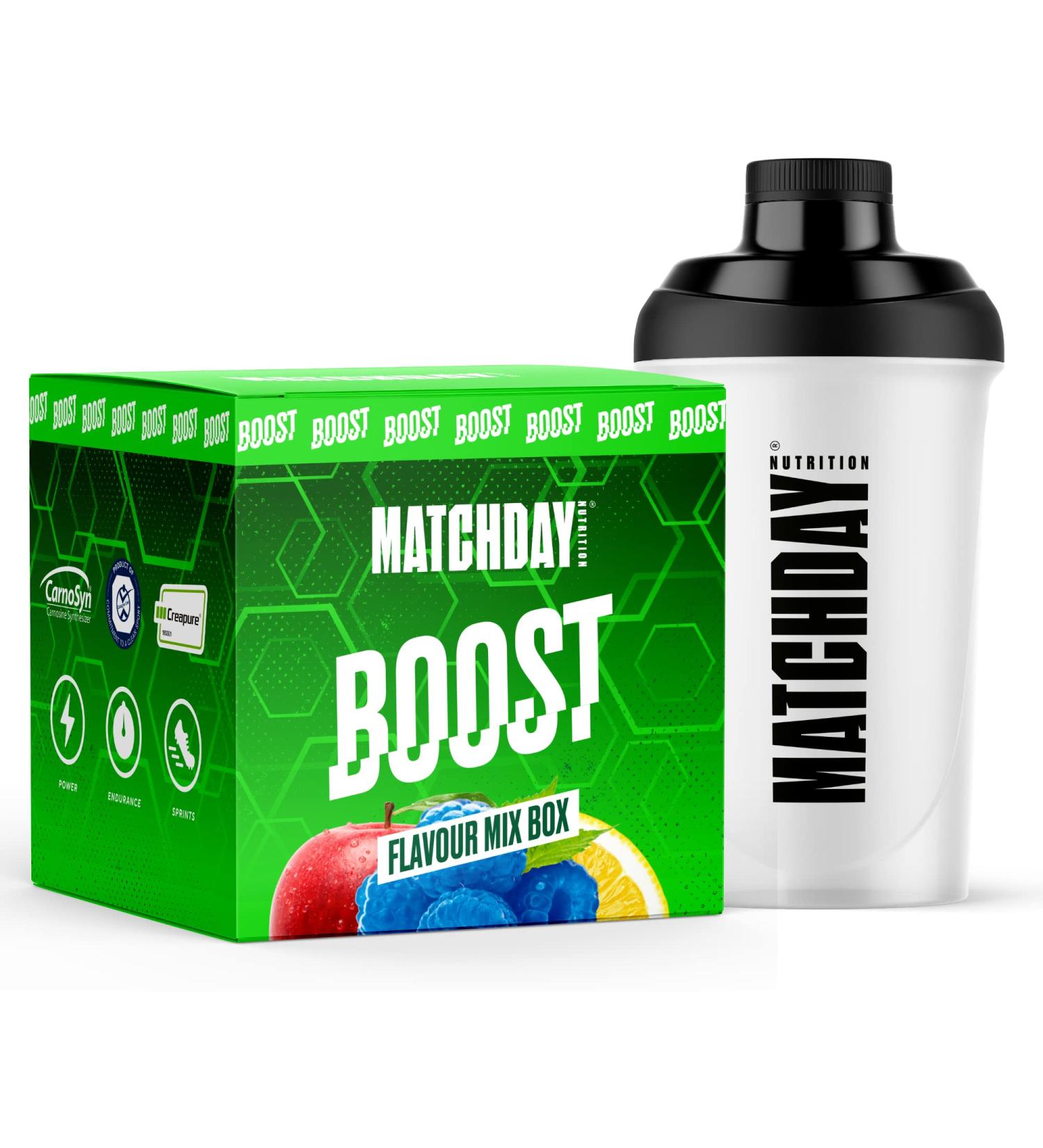 Matchday Nutrition Boost Mix Box Starter Pack | 3 Flavors | ATP Booster | Sports Drink with Amino Acids & Carbs | 15 Portions for Speed Explosiveness & Endurance | International Shipping Available - Buy Online on GoSupps.com