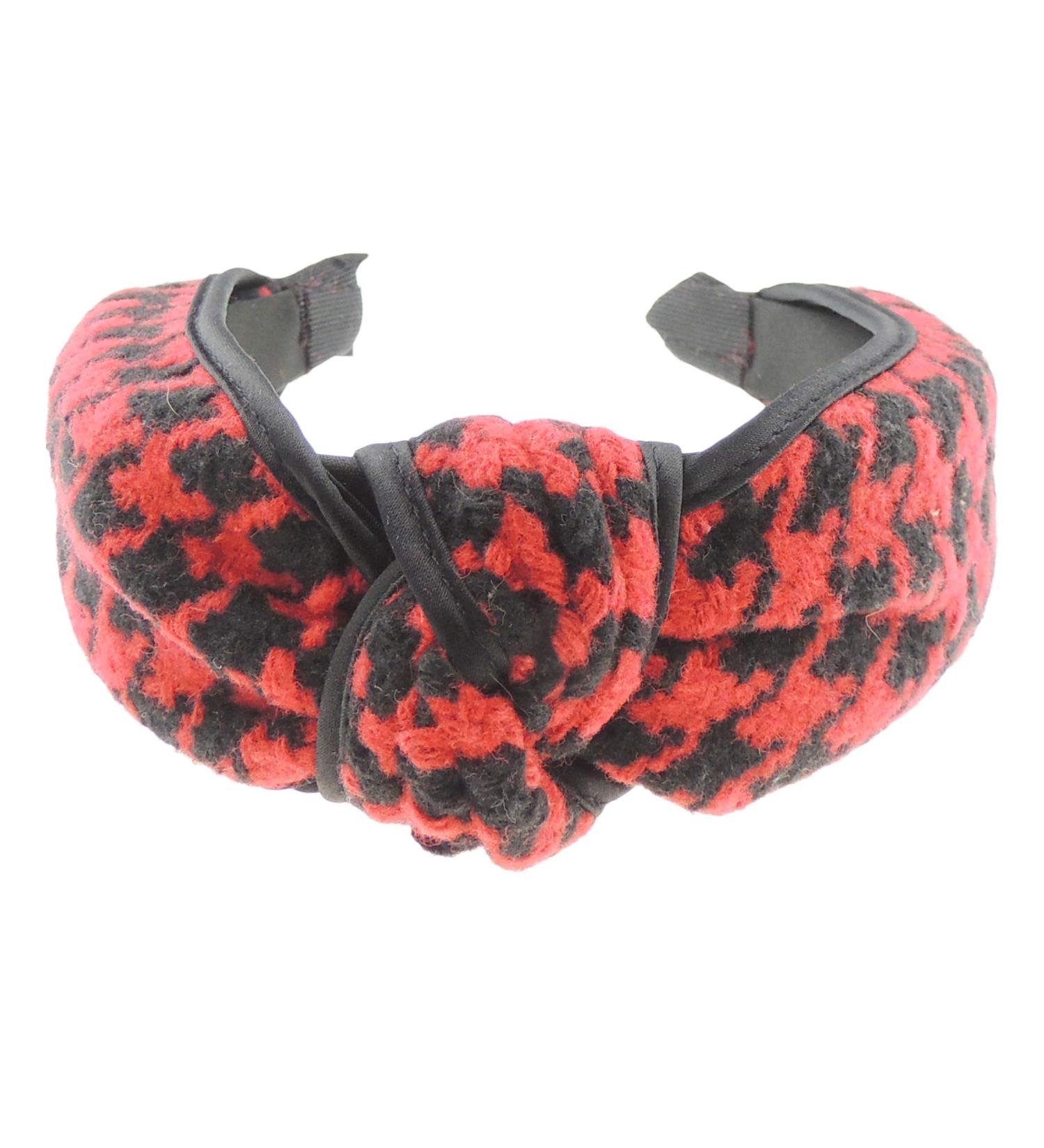 Turban Top Knot Twisted Knotted Twist Knot Fabric Boho Vintage Headband Alice Band Women Hair Hairband For Christmas Birthday Wedding Bridesmaid Party Dogtooth Houndstooth Plaid (Red)