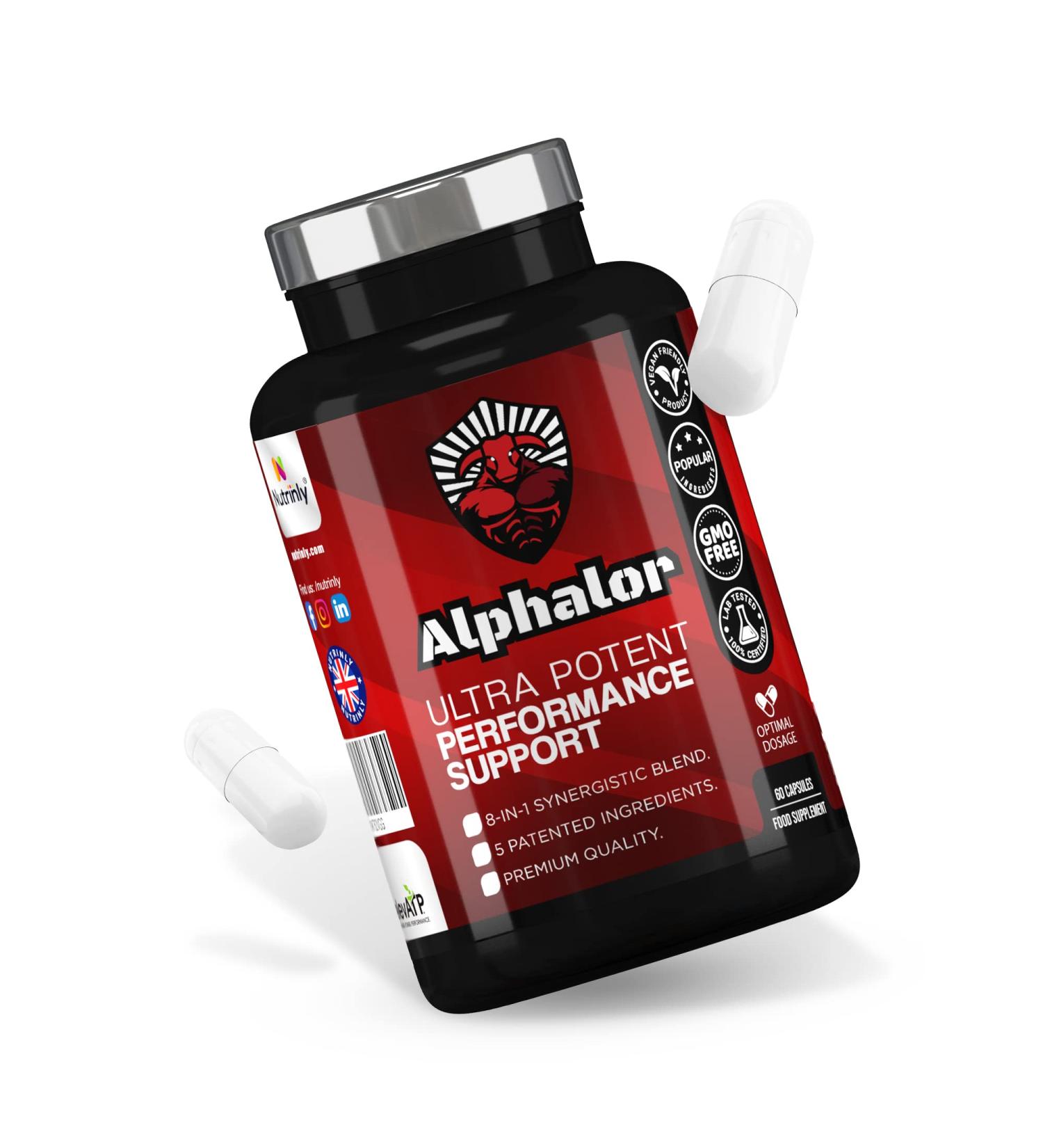 Nutrinly Alphalor Performance Support | High Strength Tribulus Terrestris & Ashwagandha Formula | Made in The U.K - Buy Online on GoSupps.com