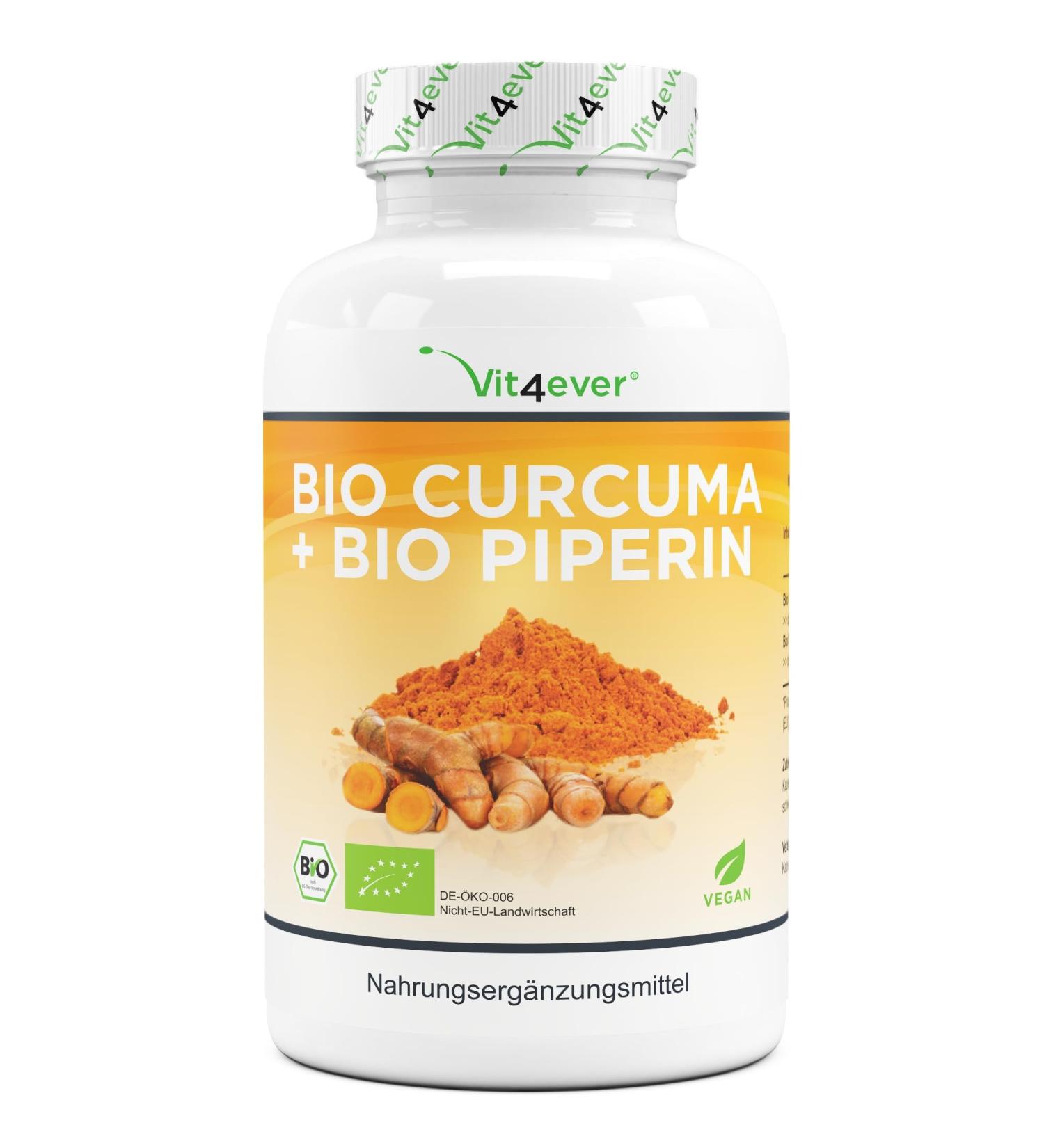 Organic Turmeric - 240 capsules with 750 mg of turmeric from controlled organic farming - heavily dosed with 37.5 mg curcumin per capsule - with organic black pepper extract - vegan - Buy Online on GoSupps.com
