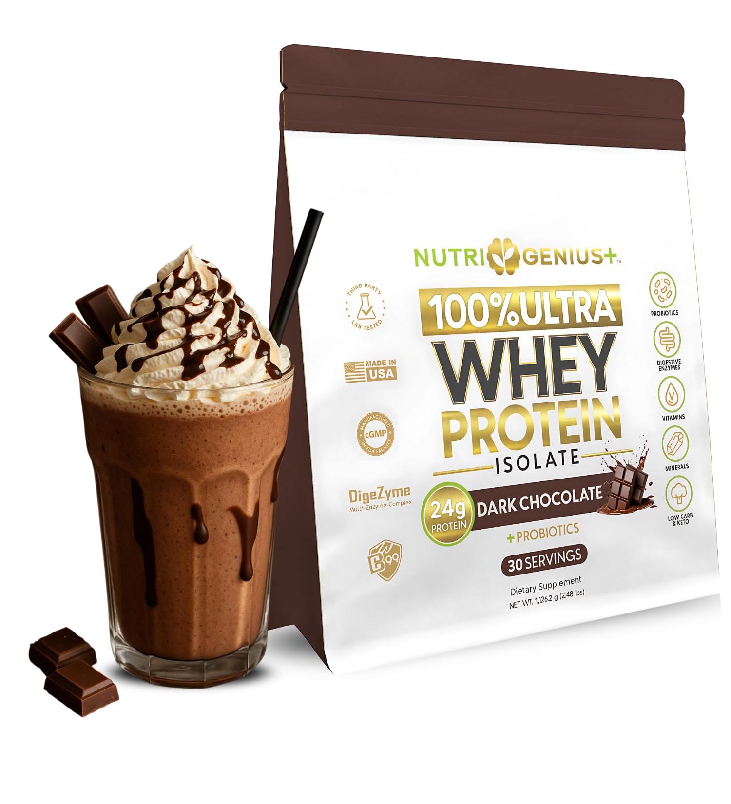 All-in-One Nutrition Whey Protein Isolate with Probiotics Digestive Enzime Vitamins and Minerals Chocolate 30 Servings Gluten Free Keto Friendly No Sugar Dark Chocolate - Buy Online on GoSupps.com