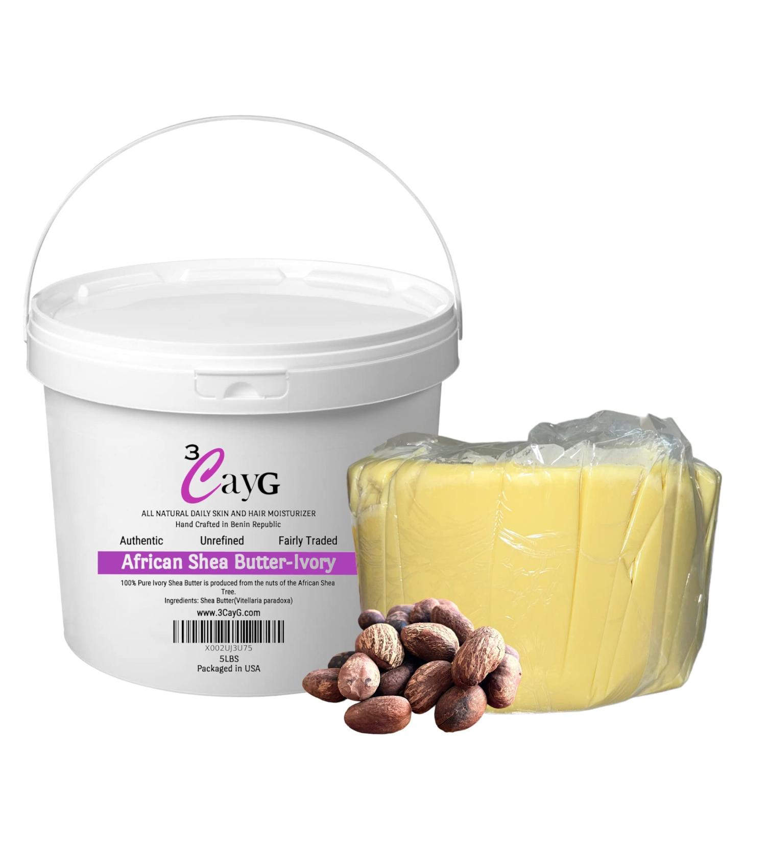 3CayG Raw Organic Ivory Shea Butter - 5LB Pail | Ready to Use Bulk African Shea Butter for Body Butters, Soap Making, Haircare, Skincare & DIY Beauty Products - Buy Online on GoSupps.com