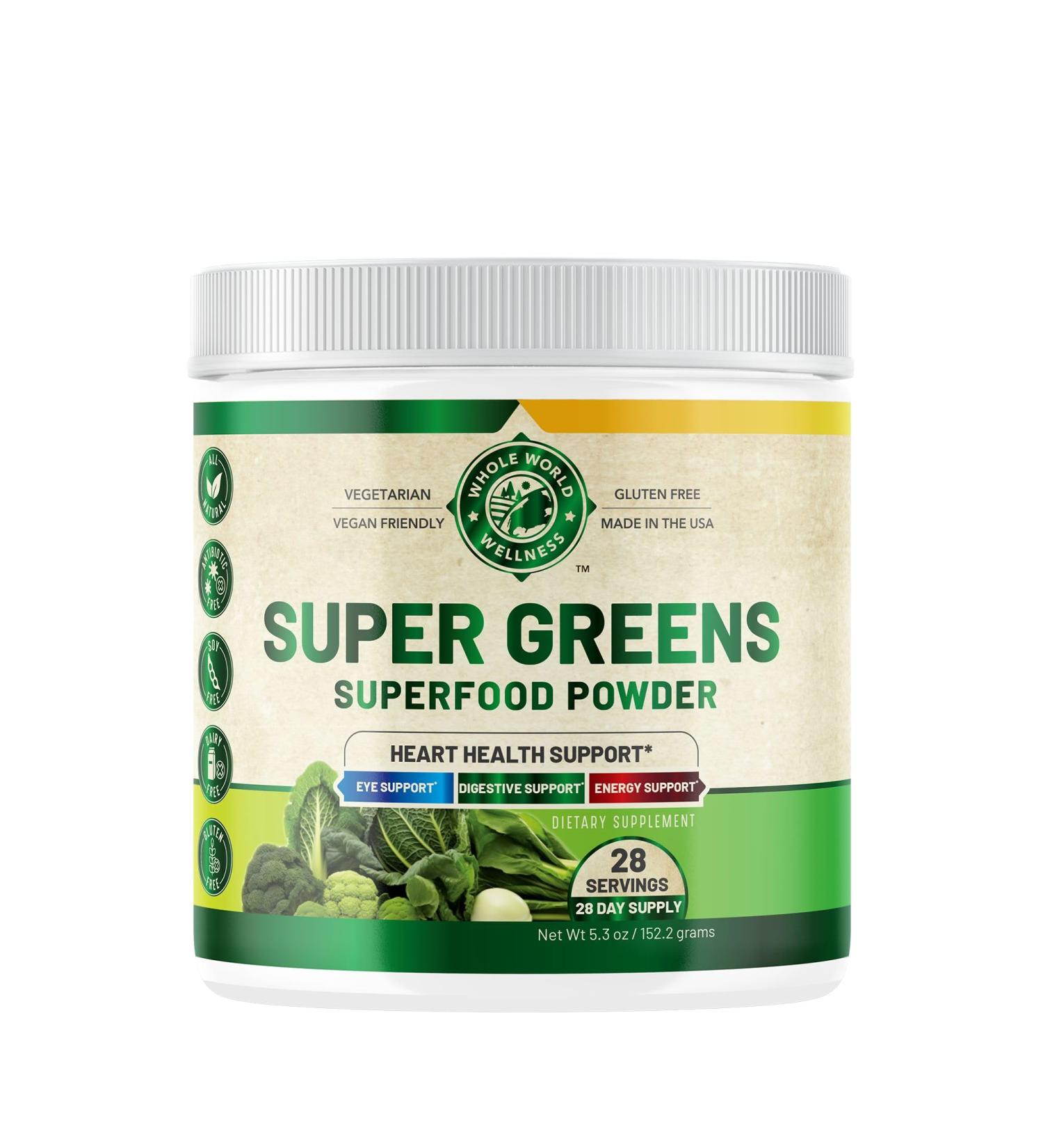 WHOLE WORLD WELLNESS Organic Super Greens Powder Citrus Punch | Supports Energy, Digestive & Eye Health | Organic Spirulina, Red Beet Root Powder | All Natural | 28 Servings | Made in The USA. - Buy Online on GoSupps.com