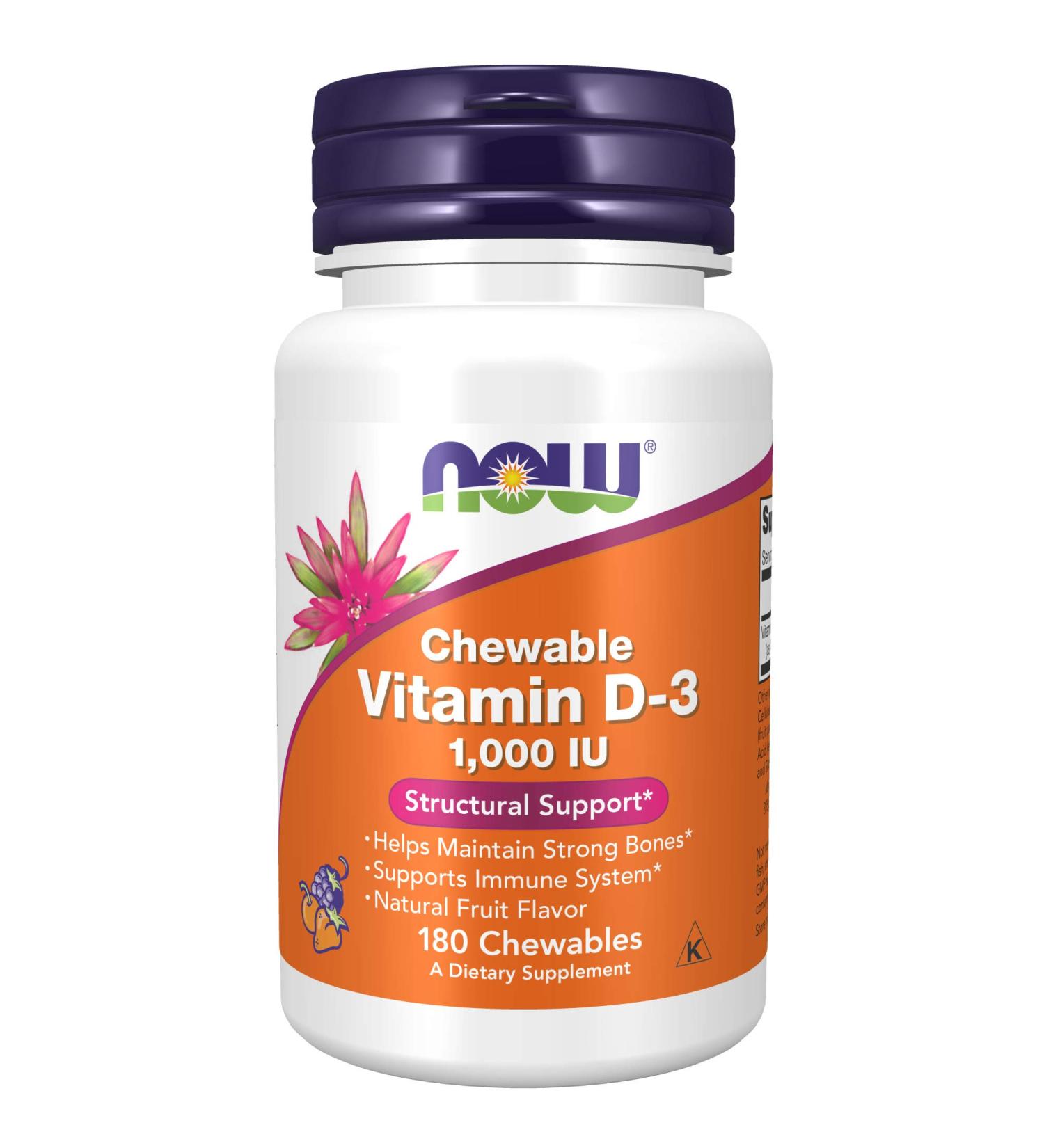 Now Foods Chewable Vitamin D-3 1000 IU - Natural Fruit Flavor - 180 Chewables - Buy Online on GoSupps.com