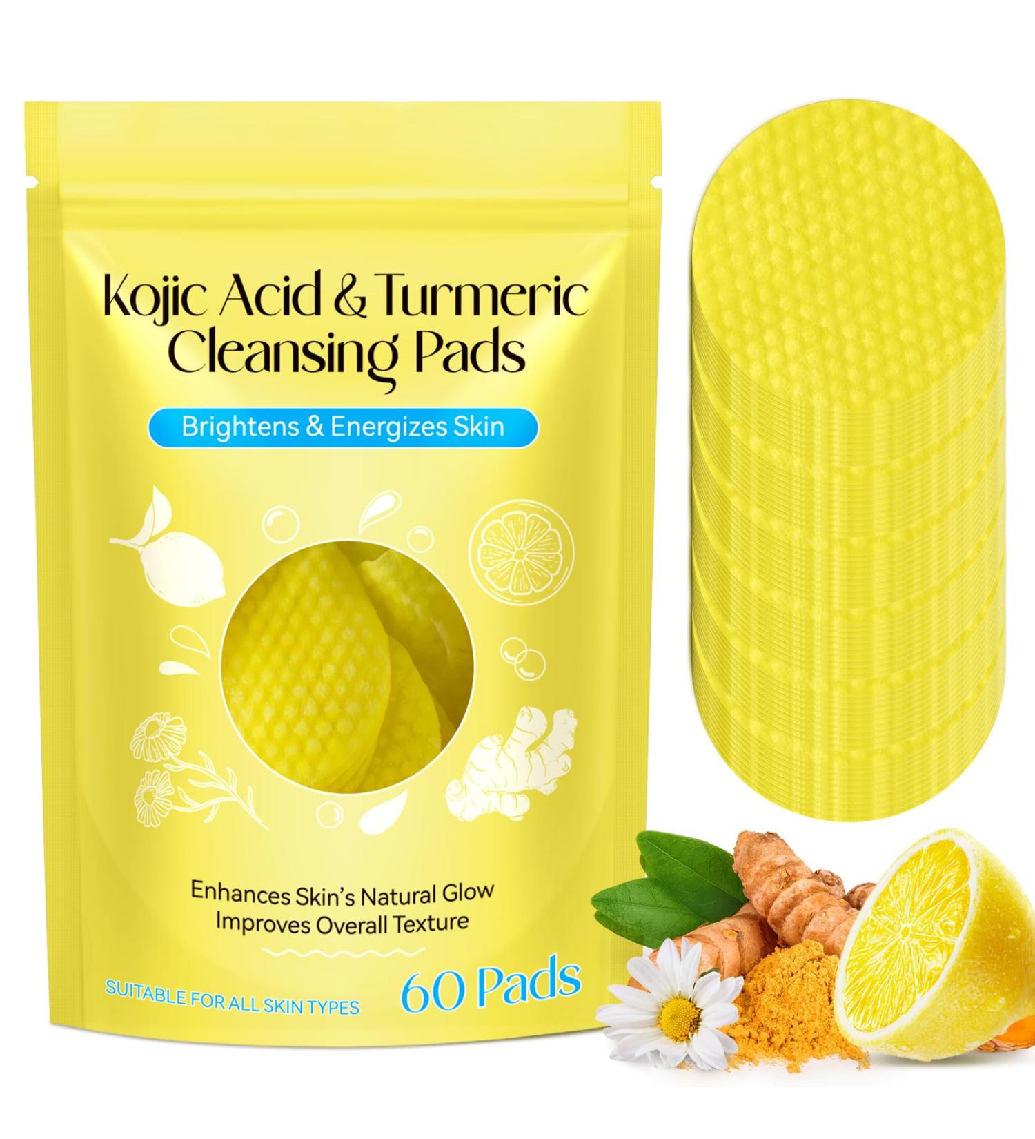 Kojic Acid & Turmeric Cleansing Pads - Natural Face Care for All Skin Types (60 Pads - Buy Online on GoSupps.com