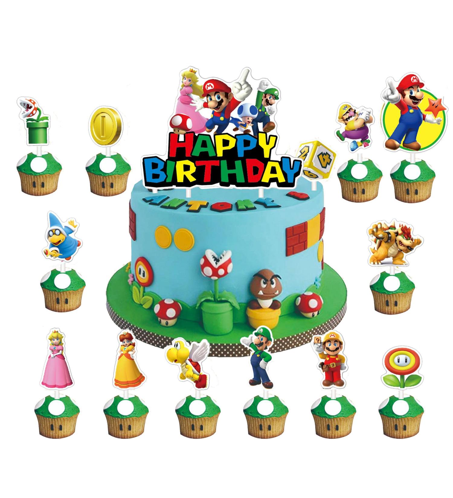 24 Pcs Mario Cake Toppers for Boys Girls Mario Cake Decorations Mario Cupcake Toppers Mario Birthday Party Decorations Supplies Style 1- Mario - Buy Online on GoSupps.com