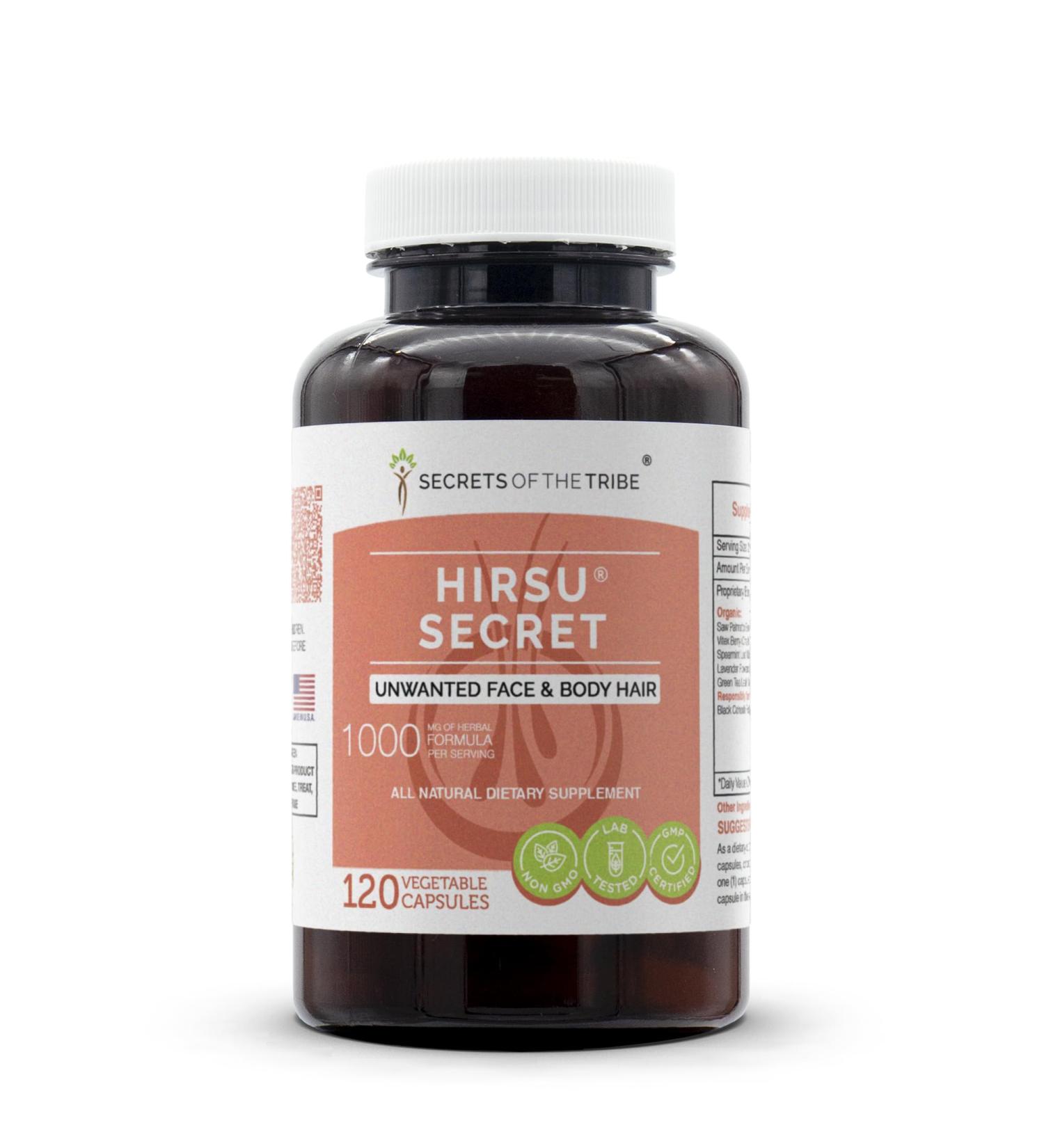 Secrets of the Tribe Hirsu Secret 120 Capsules, 1000 mg, Saw Palmetto, Black Cohosh, Vitex, Spearmint, Lavender, Green Tea. Unwanted Face & Body Hair (120 Capsules) 120 Count (Pack of 1) - Buy Online on GoSupps.com