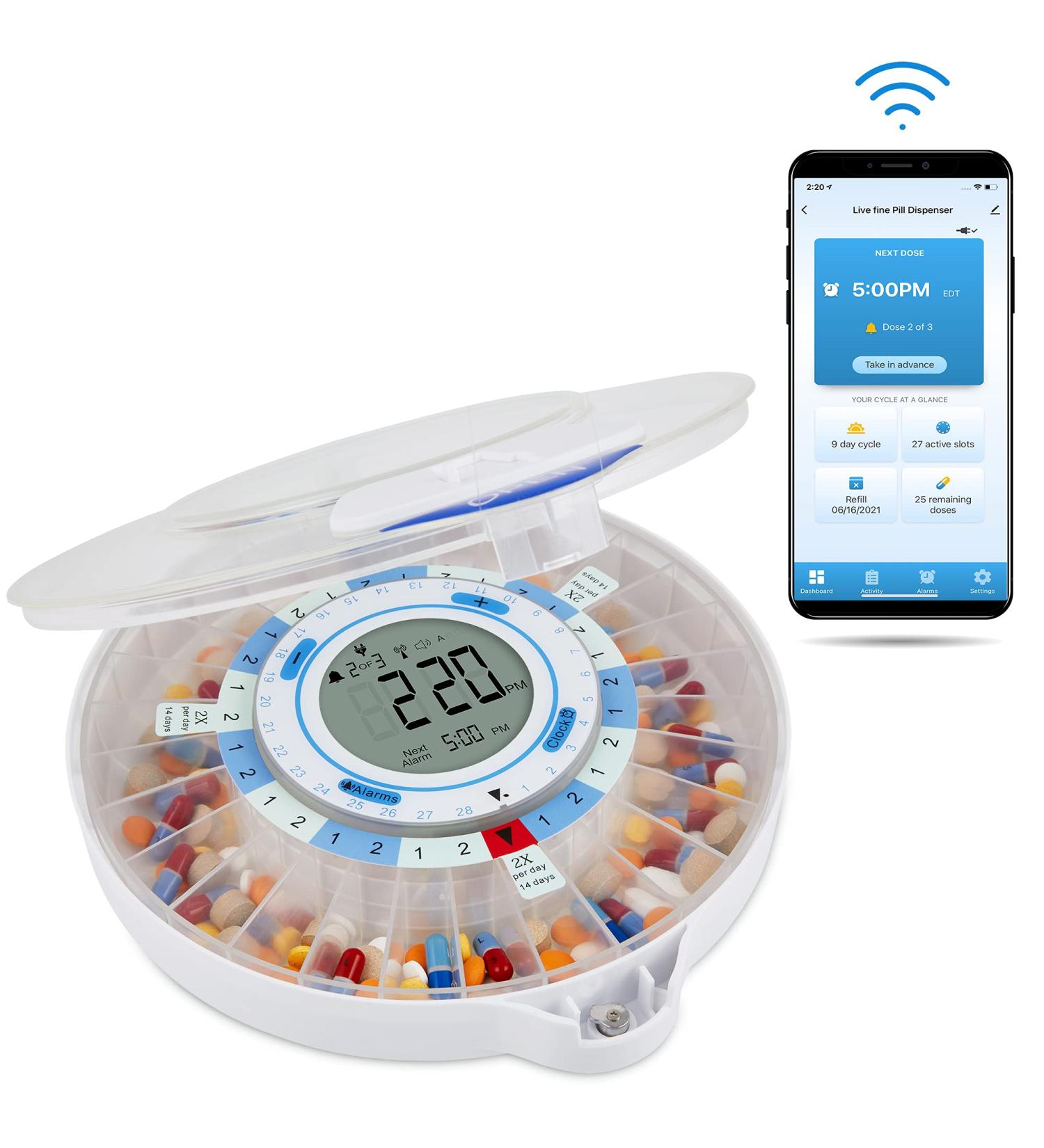 LiveFine Smart WiFi Pill Dispenser | 28-Day Medication Organizer with Locking Key & Adjustable Alarms - Buy Online on GoSupps.com