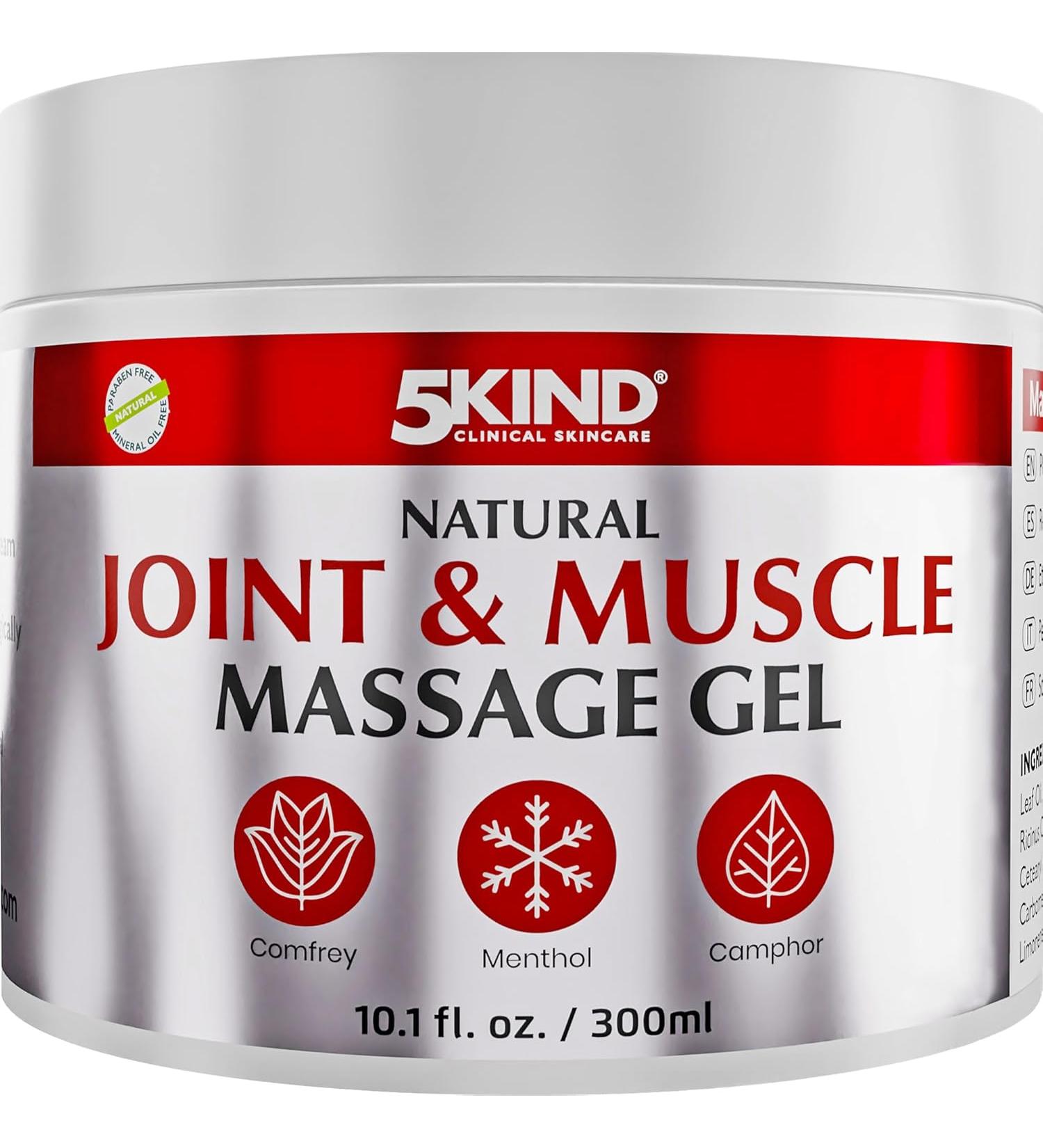 5kind Natural Joint & Muscle Cooling Gel 300ml with Camphor, Comfrey & Menthol - High Strength Revitalising Muscle Gel - Buy Online on GoSupps.com