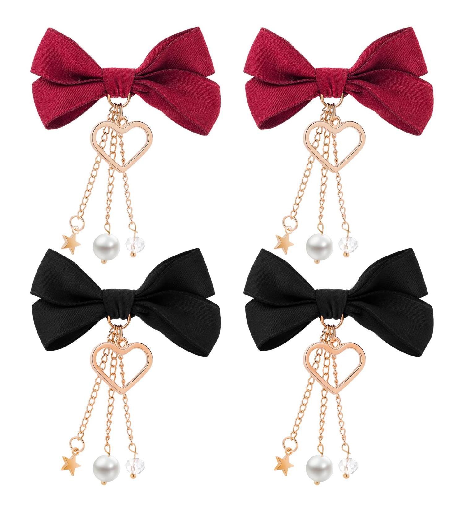 PAGOW Lolita Bow Hair Clips with Small Stars & Heart Pendant - Red & Black Barrettes for Teens & Women - Buy Online on GoSupps.com