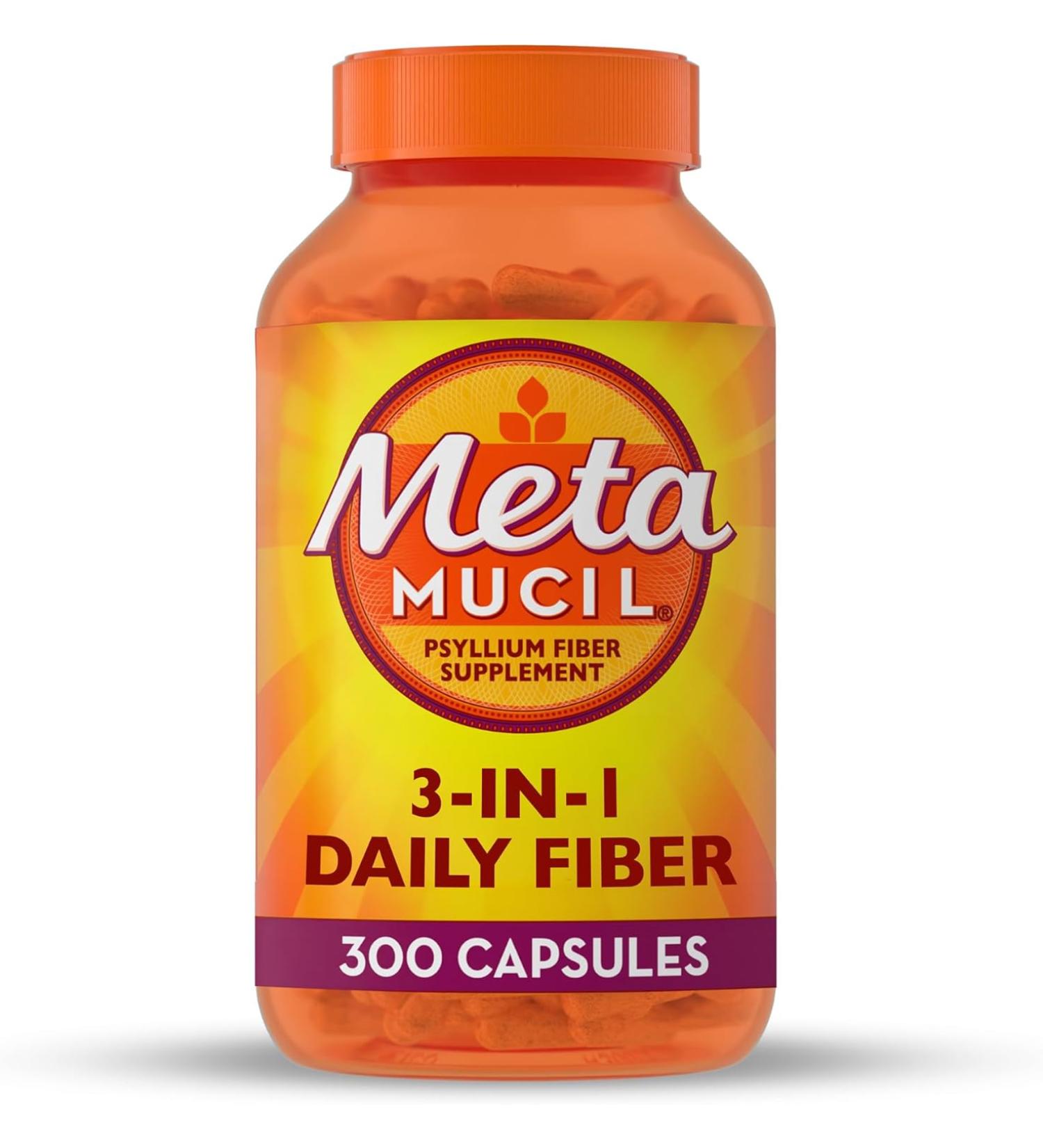 Metamucil Psyllium Husk Fiber Supplement - 300 Capsules | 3-in-1 Plant-Based Digestive Health - Buy Online on GoSupps.com
