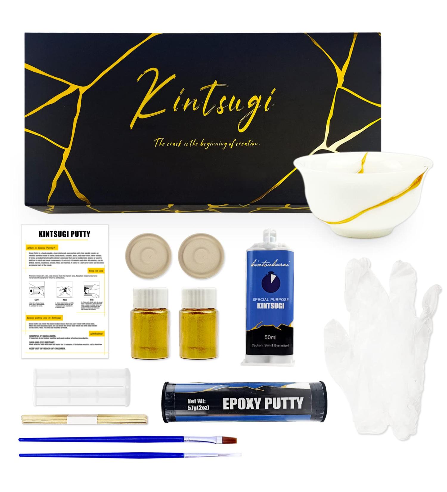 Kintsugi Repair Kit (Upgrade) - Gold Powder, Glue & Epoxy Putty - Starter Ceramic Kintsugi Craft Set - Buy Online on GoSupps.com