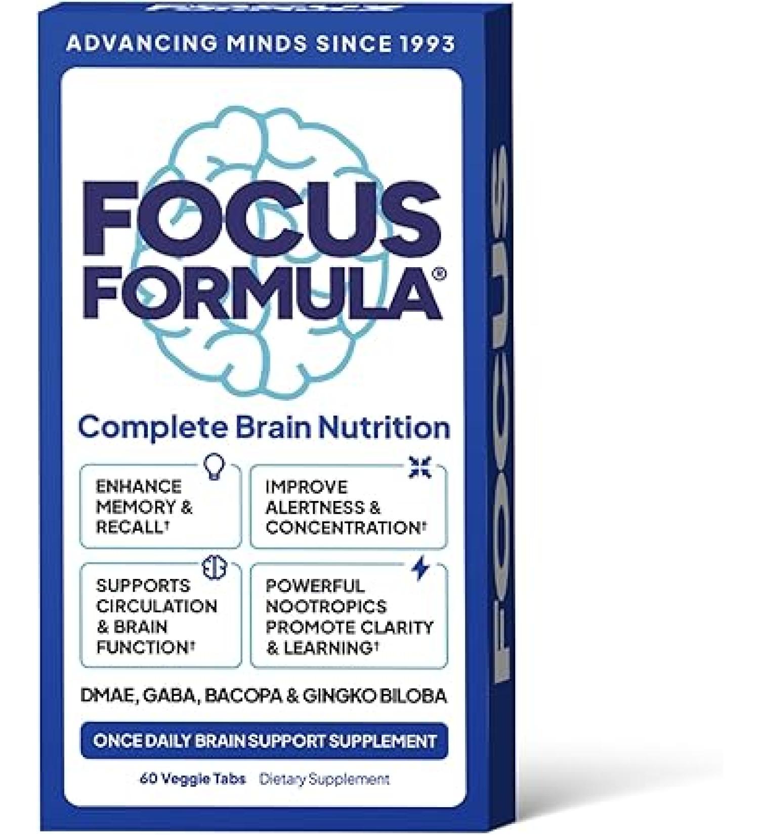 Nootropic Brain Supplement  Focus Capsules for Concentration Supports Energy Brain Booster with GABA DMAE and BACOPA Memory Support Supplement Cognitive Support 60 Veggie Tablets - Buy Online on GoSupps.com