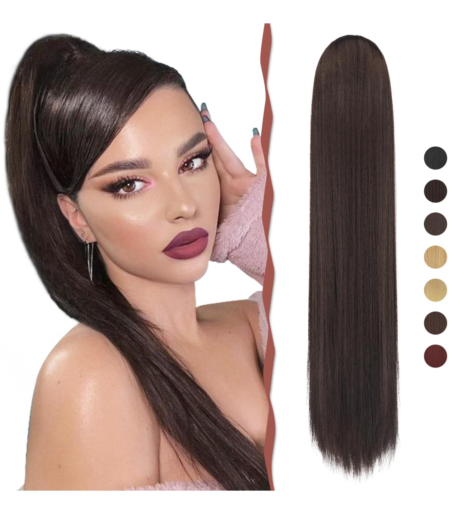 Premium 70cm Darkest Brown Ponytail Hair Extension - Soft Synthetic Straight Braid for Women - Buy Online on GoSupps.com
