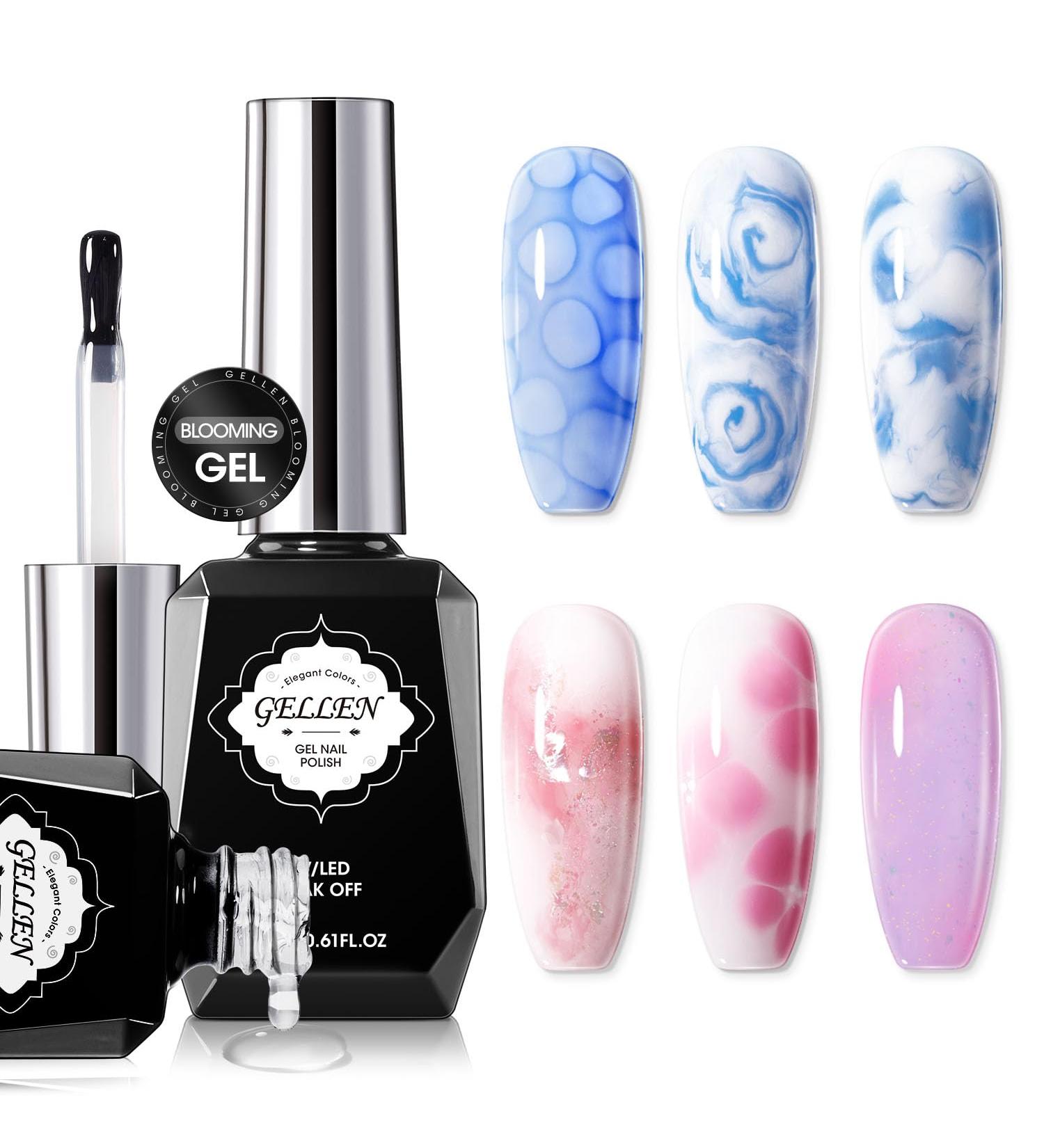 Gellen Blooming Gel Nail Polish - Clear Blooming Gel Nail Art Gel Kit Soak off UV/LED Blooming Gel Polish for Spreading Effect Nail Blooming Gel for Marble Flower Watercolor Nails Manicure Set 18ml - Buy Online on GoSupps.com