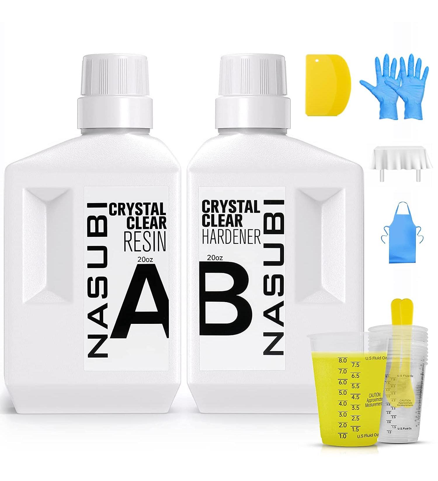 40oz Crystal Clear Epoxy Resin Kit - Non Yellowing for Crafts, Coating, DIY, Casting, Jewelry Making, Tumblers - Includes 20oz Resin, 20oz Hardener, Measuring Cups, Sticks & More - Buy Online on GoSupps.com