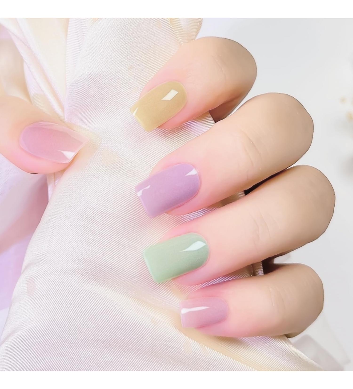 Semi Cured Gel Nail Polish Strips 20Pcs French Colorful Gel Nail Stickers Long Lasting Semi Cured Gel Nail Wraps Work with Any Nail Lamps Easy to Apply & Remove for Salon-Quality Manicure Pastel Sweets - Buy Online on GoSupps.com