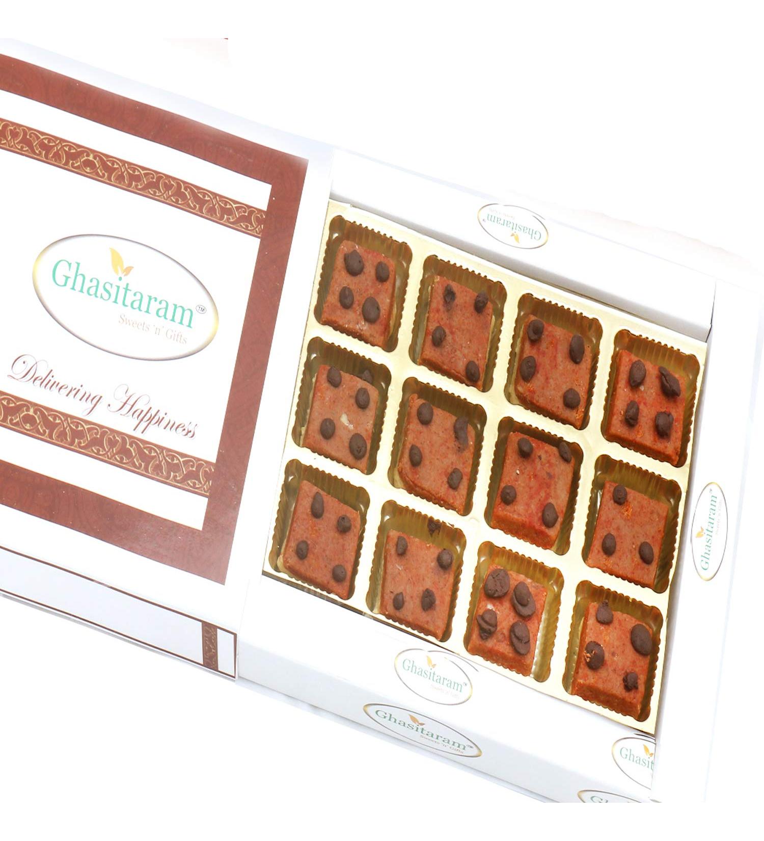 Ghasitaram Gifts Diwali Gifts Sweets- Ghasitaram's Chocochip Mawa Barfi in White Box - Buy Online on GoSupps.com