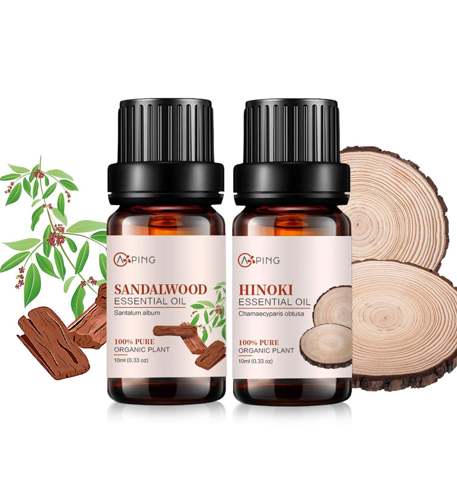 Sandalwood & Hinoki Essential Oils - 100% Pure Organic Oils for Diffuser Spa Yoga & Massage | 2x10ML - Buy Online on GoSupps.com