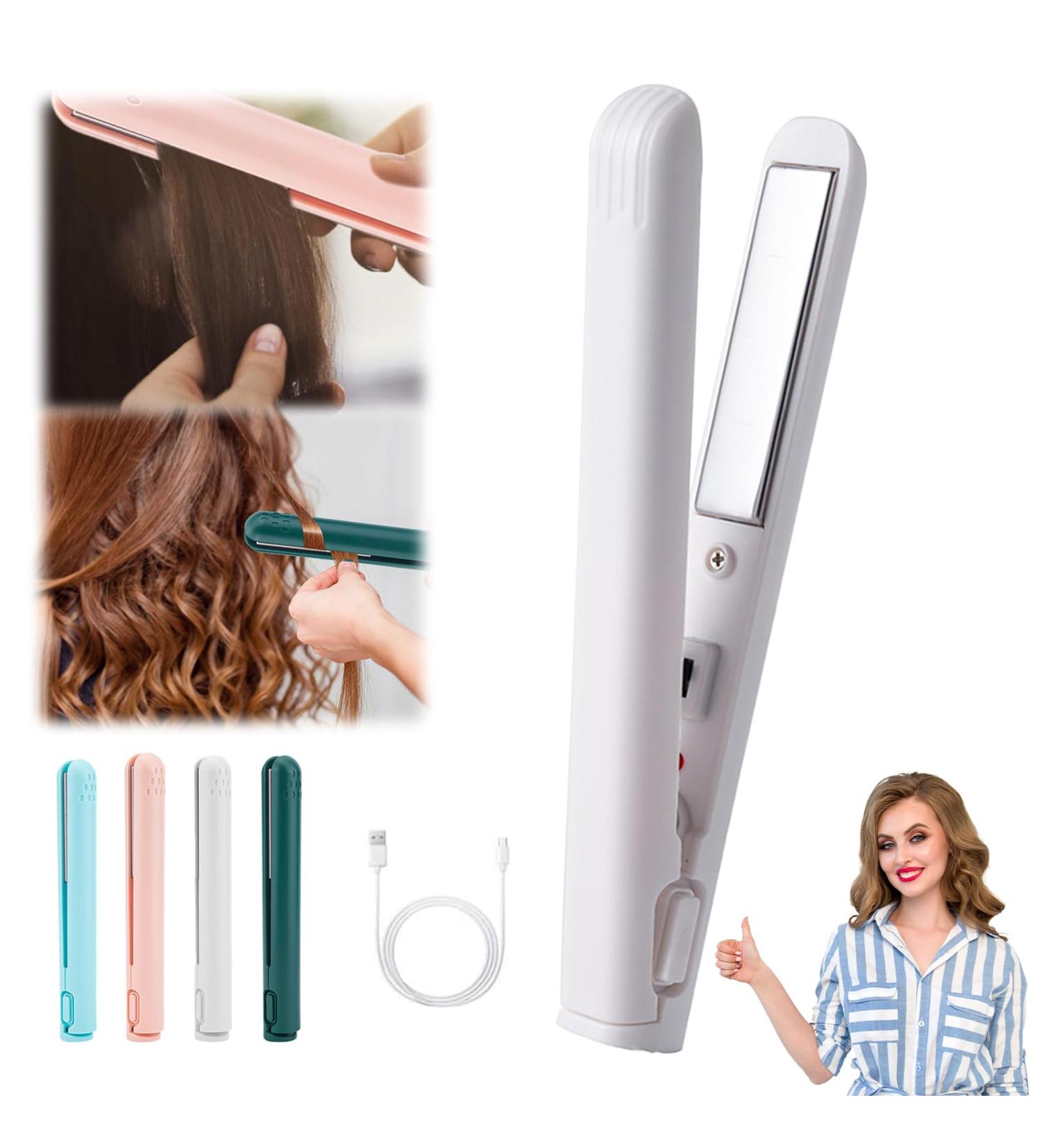 Mini Dual-purpose Curling Iron ceramic mini hair curler for short hair 2-in-1 USB Mini Curling Wand Flat Iron Hair Straightener Portable Hair Travel Curling Wand (White) - Buy Online on GoSupps.com
