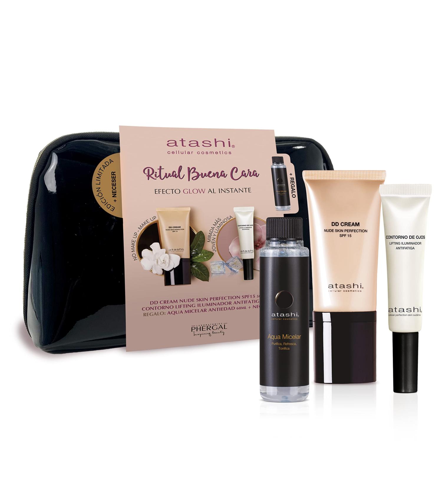 Atashi | Buena Cara Ritual | DD Cream Antiedad + Contorno de Ojos Lifting Iluminador + Agua Micelar | Efecto Glow | Treatment with Color | Reduce Bolsas y Ojeras | Desmaquilla Rostro Eyes and Lips - Buy Online on GoSupps.com