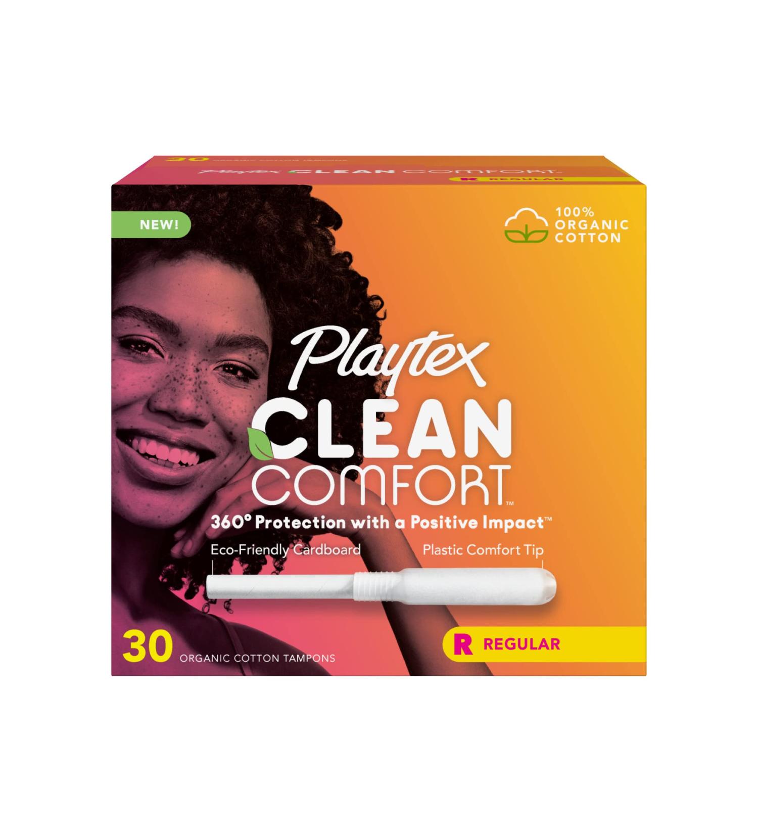 Playtex Clean Comfort Organic Cotton Tampons - Regular Absorbency Fragrance-Free 30ct | Eco-Friendly Feminine Care - Buy Online on GoSupps.com