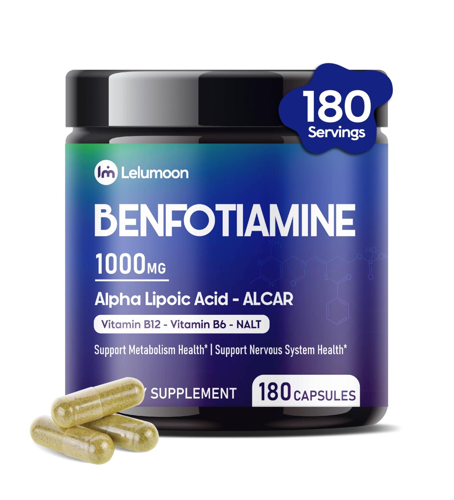 Premium Benfotiamine 990 mg with ALA, ALCAR, B12, Citicoline & NALT Supports Energy Metabolism & Nerve Function 180 Capsules 180 count (pack of 1) - Buy Online on GoSupps.com