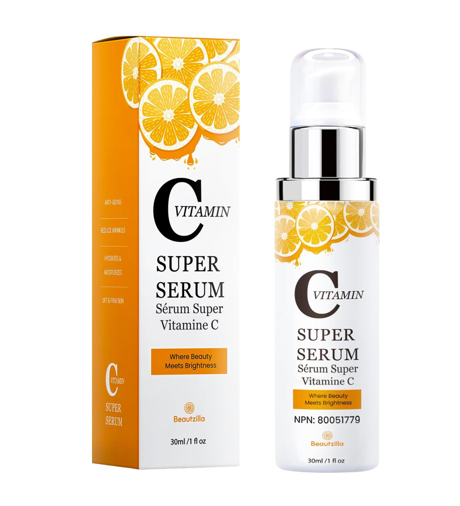 Super Vitamin C Serum with Hyaluronic Acid & Vitamin E - Age-Defying Formula for Women Over 50 | Reduces Dark Spots Fine Lines & Wrinkles | 1 fl oz - Buy Online on GoSupps.com