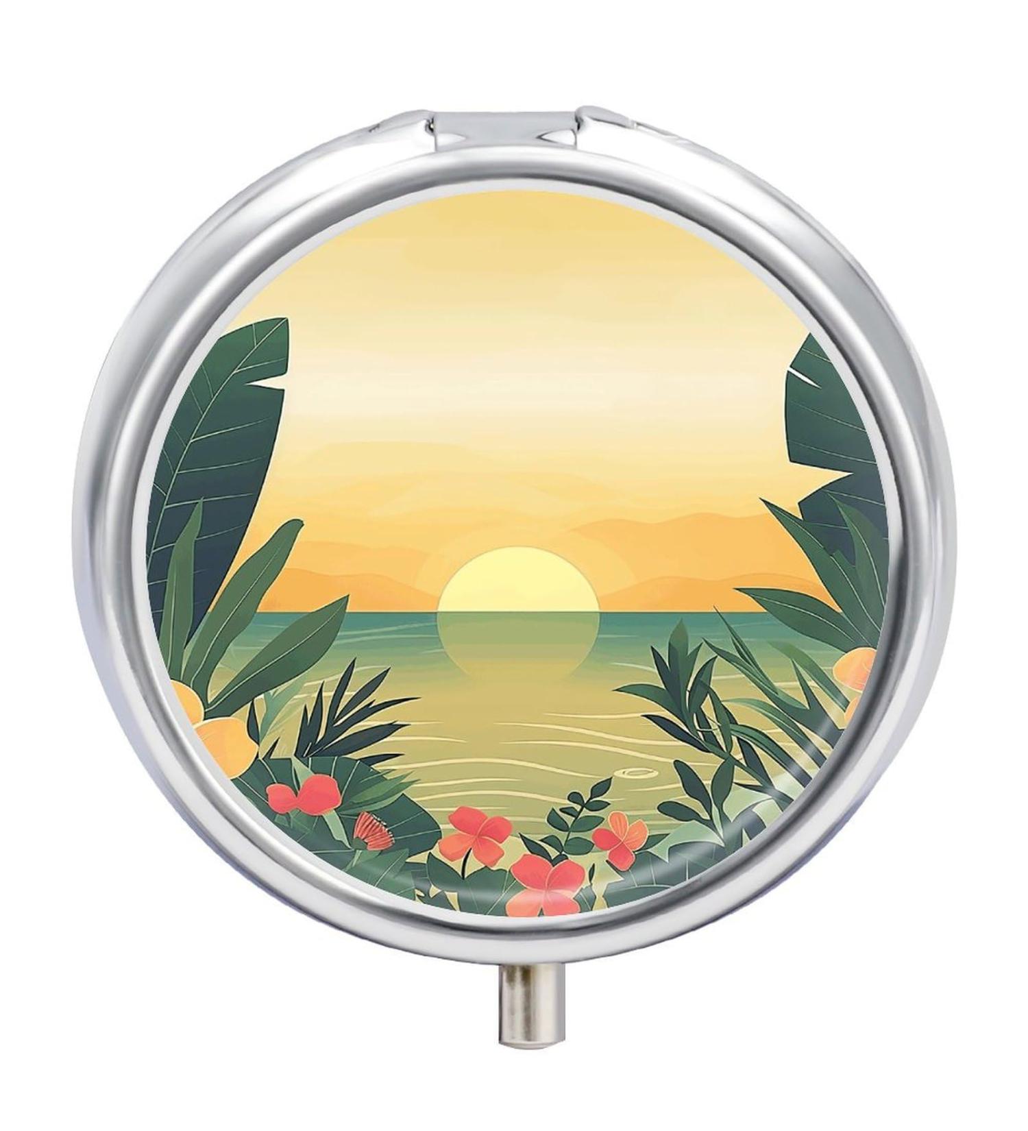 Travel Pill Box Case - 3 Compartment Portable Organizer for Pills | Sun Sets Design | Perfect for Purse & Handbag - Buy Online on GoSupps.com