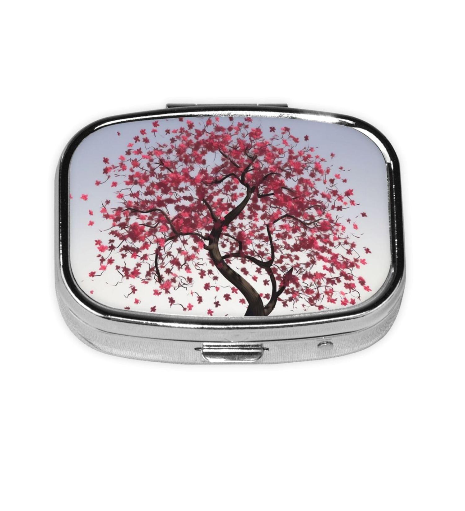 Japanese Cherry Tree Pill Case | 2 Compartment Travel Pill Box | Cute Pocket Organizer for Gifts - Buy Online on GoSupps.com