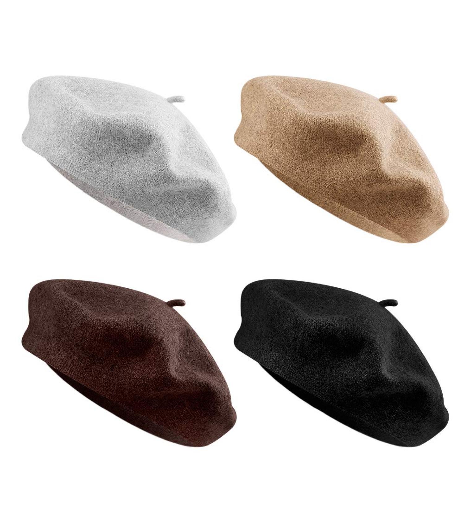 QUACOWW Beret Hats for Women - French Style Beanie Caps (4 Pack) in Black, Brown, Gray, Khaki - Buy Online on GoSupps.com
