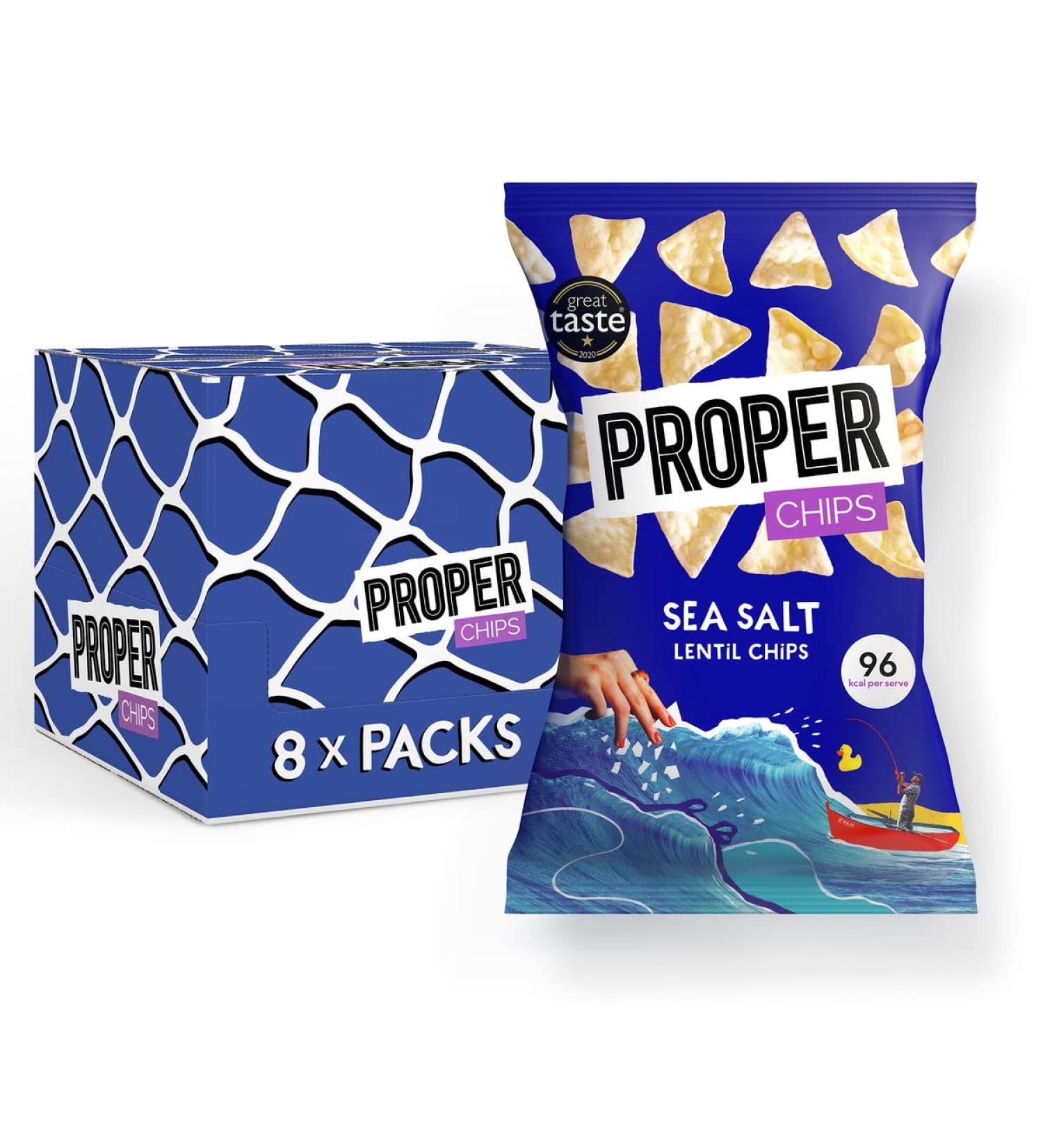 PROPER CHIPS Lot de 8 sachets de chips de sel de mer v g taliens sans gluten 85 g Sel de mer 85 g (Lot de 8) - Buy Online on GoSupps.com