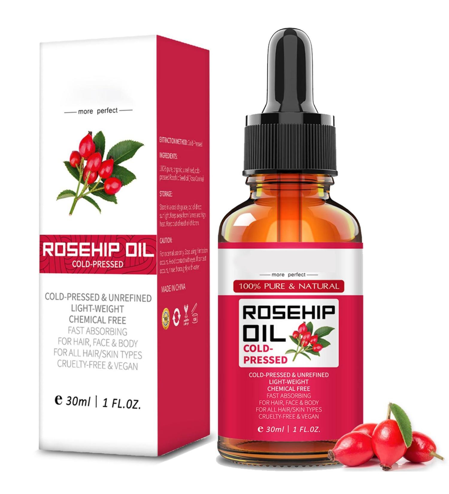 100% Pure Organic Rosehip Oil for Face Hair & Skin - Cold Pressed Anti-Aging Moisturizer Serum (30ml - Buy Online on GoSupps.com