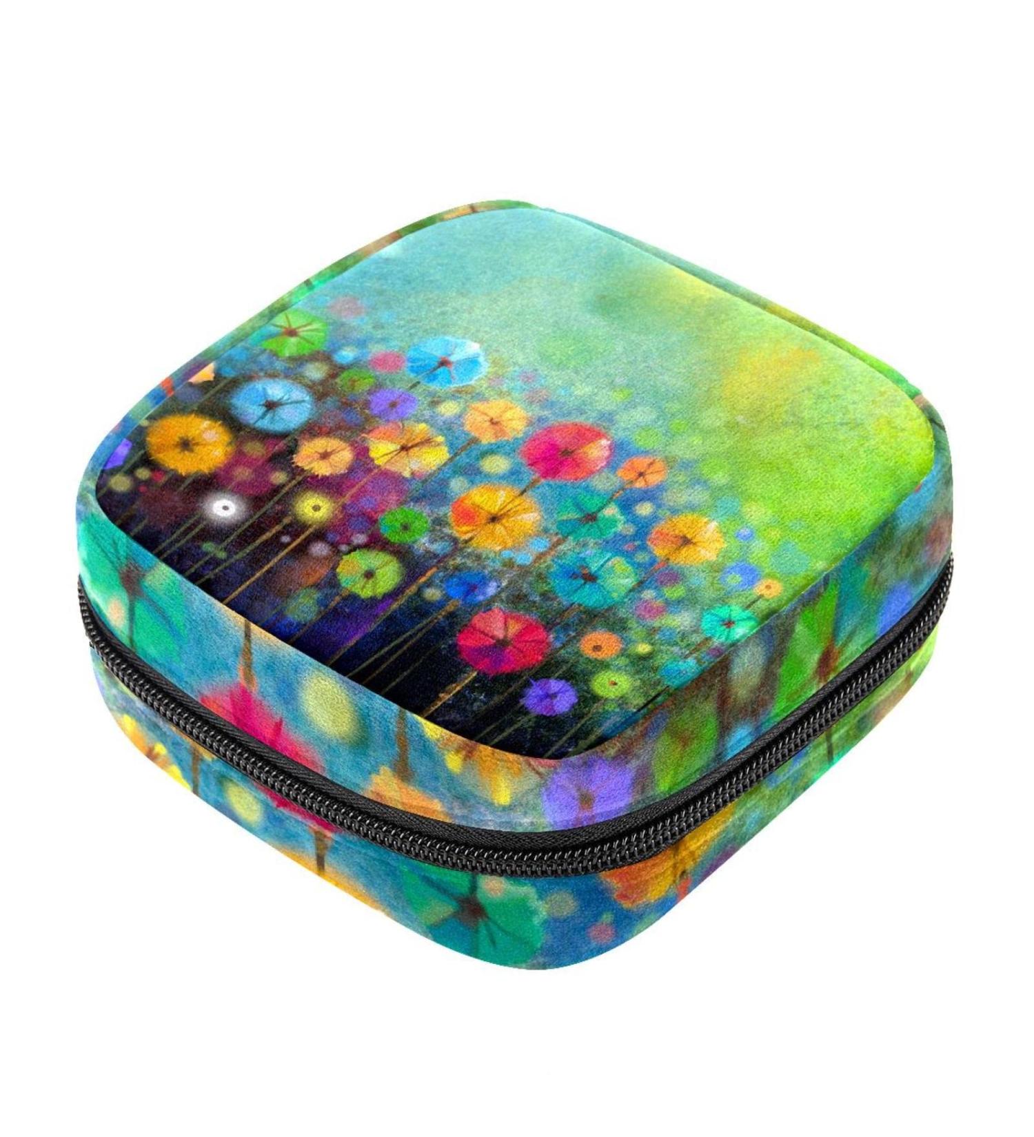 Floral Watercolor Menstruation Pad Bag with Zipper | Women's Tampon & Napkin Bag | Stylish Collective Bags for Girls - Buy Online on GoSupps.com