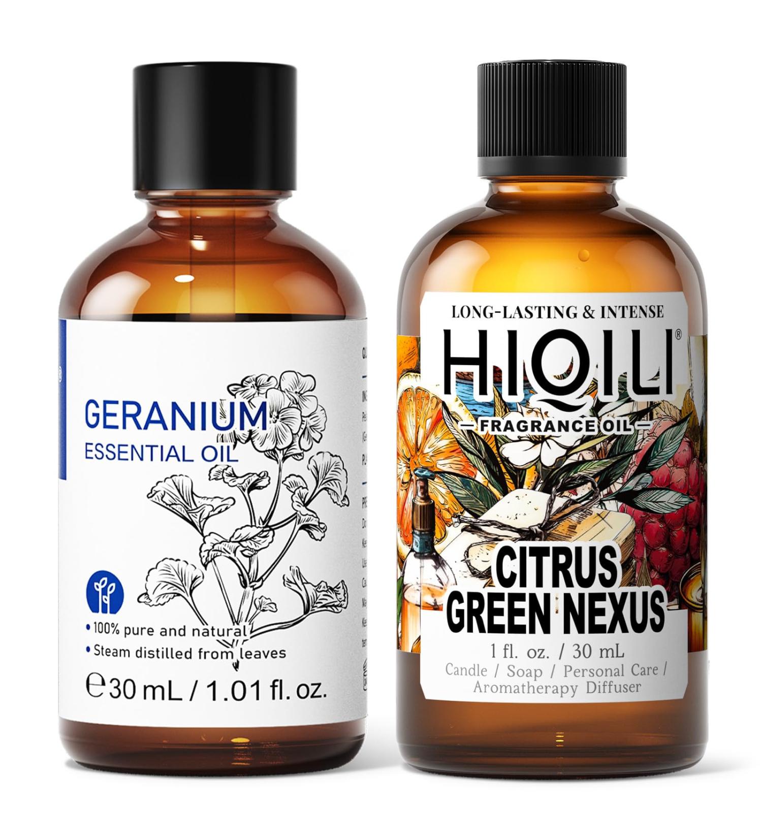 HIQILI 30ML Geranium Essential Oil & 30ML Citrus Green Fragrance Oil for DIY Diffuser - Buy Online on GoSupps.com