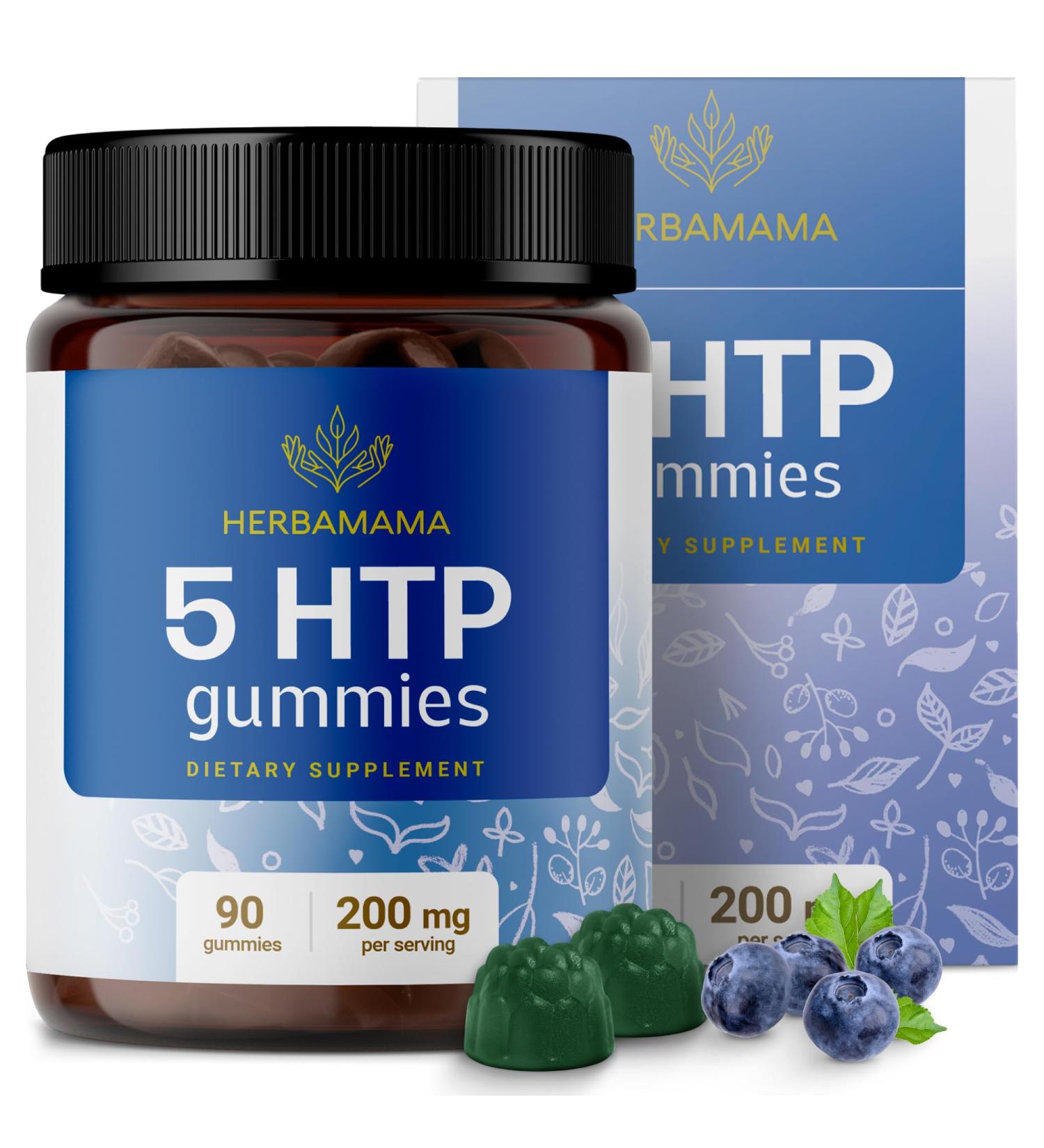 HERBAMAMA 5-HTP Brain Gummies 200 mg Vegan Supplement for Brain Health Support Non-GMO Blueberry Chews 90 Count - Buy Online on GoSupps.com