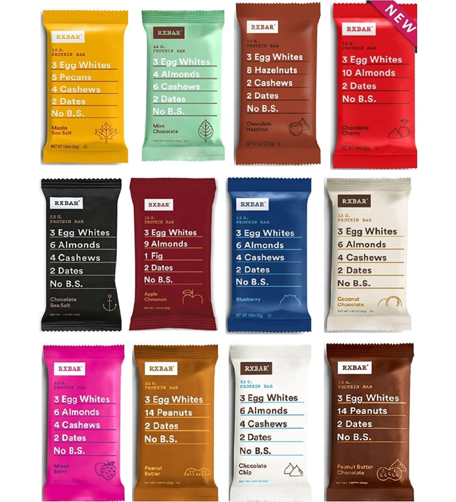RXBAR Real Food 12g Protein Bar, Assorted Variety Pack, Gluten-free, 1.83 oz, (Variety, 24 Count)