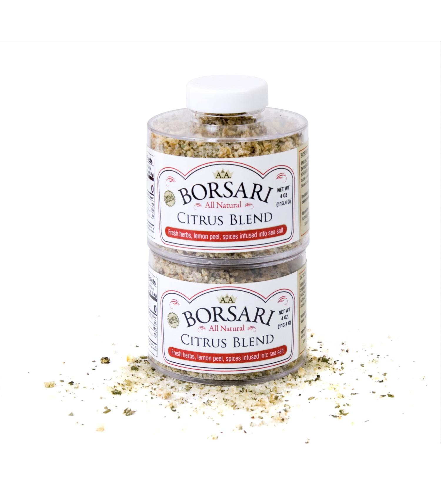 Borsari Seasoned Salt 2-Shaker Gift Set - Citrus Seasoning Blend - Gluten Free Gourmet Seasonings For Steak, Fish, Poultry, & More - (4oz Shaker Bottles) Pack of 2 (4oz ea)