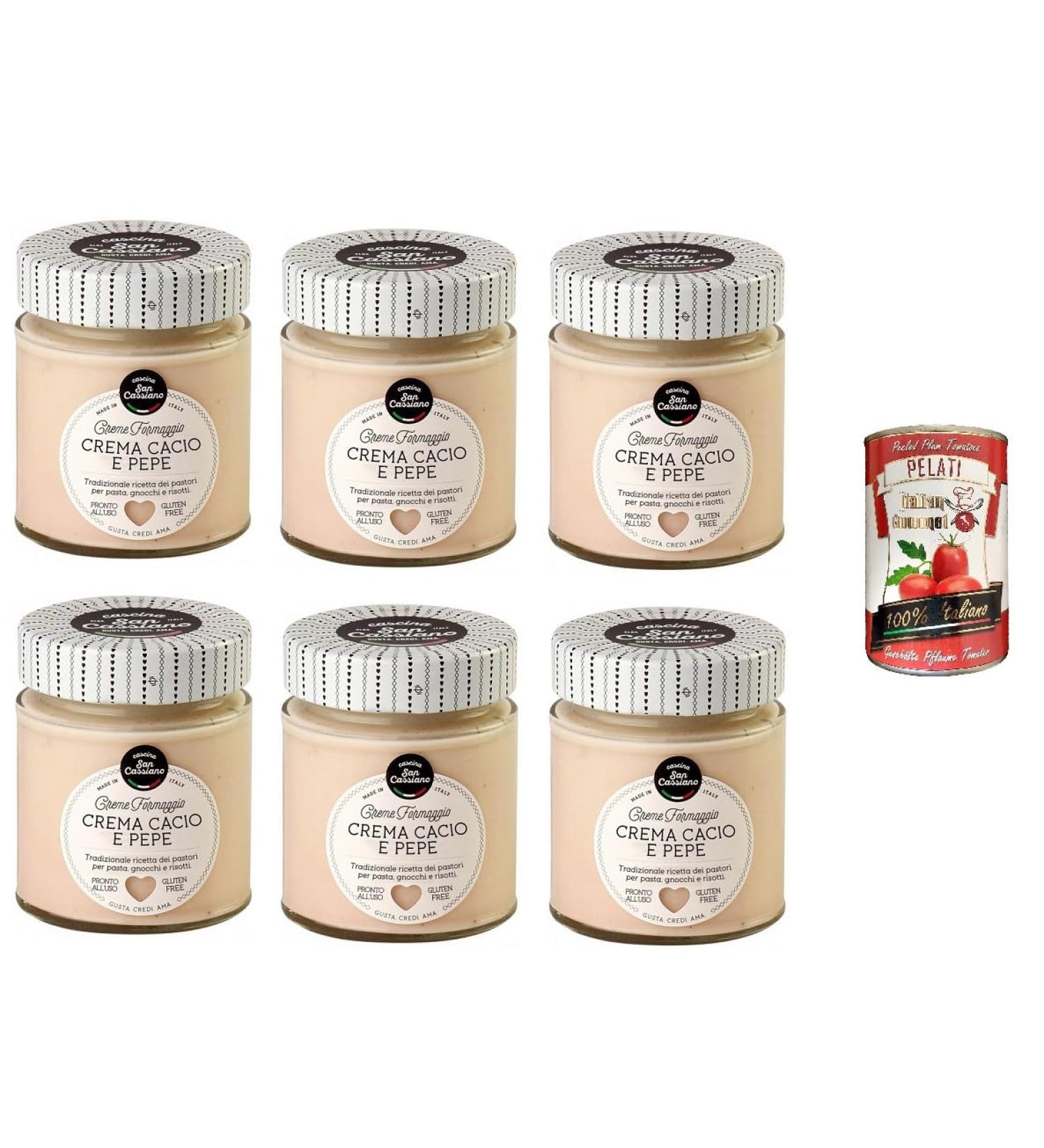 Italian Gourmet E.R. Cascina San Cassiano Pack of 6 cheese and pepper creams 150g + Gourmet Italian Pelati 400g - Buy Online on GoSupps.com
